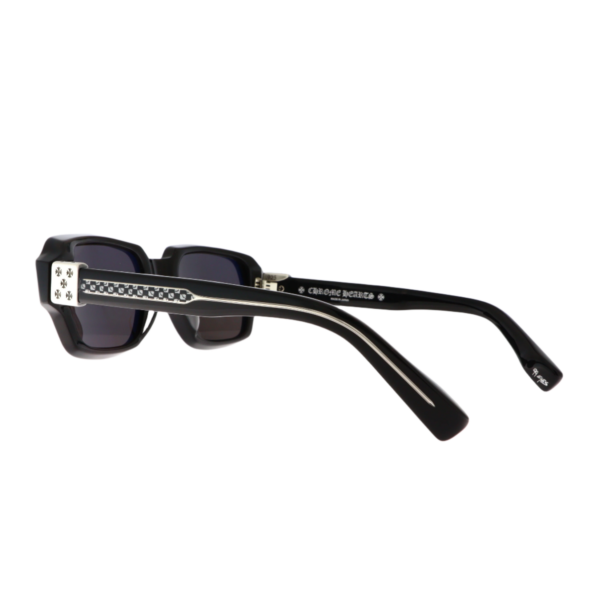 Black sunglasses with decorative frame on a white background