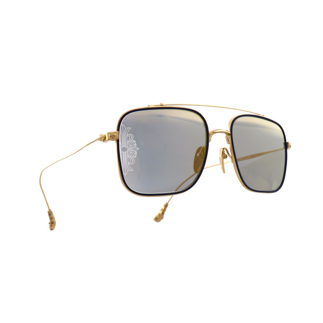 Chrome Hearts Bone Prone sunglasses front view | Bone Prone sunglasses side profile | Chrome Hearts Bone Prone gold detailing | Luxury Bone Prone eyewear close-up