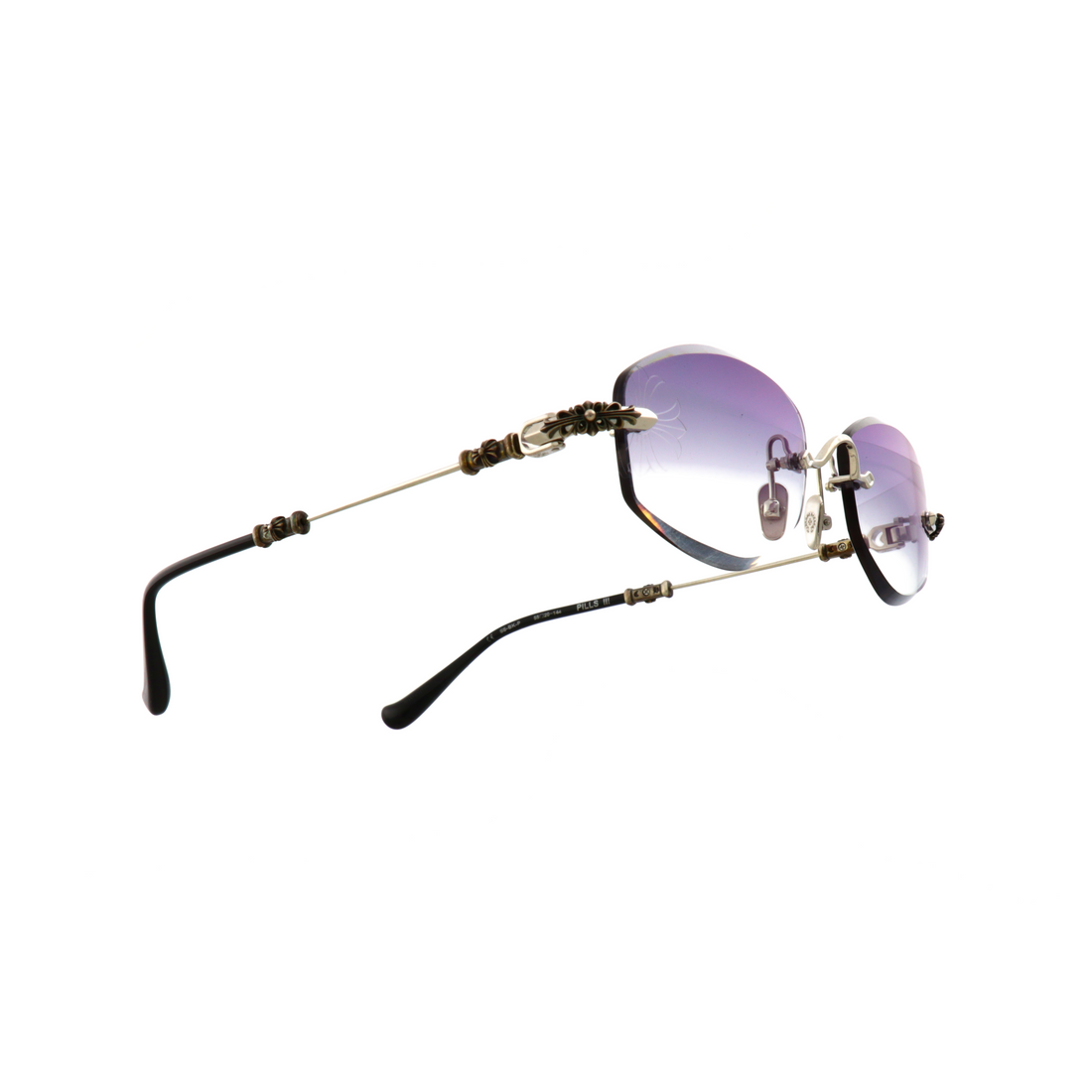 Chrome Hearts Pills III sunglasses front view | Pills III sunglasses side profile | Chrome Hearts Pills III detailing | Luxury Pills III eyewear close-up
