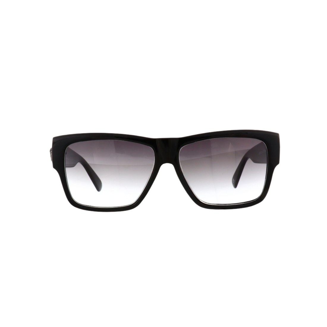 Gianni Versace 372N sunglasses front view | Versace 372N black sunglasses side profile | Gianni Versace 372N grey gradient lens close-up | Luxury Versace eyewear detail