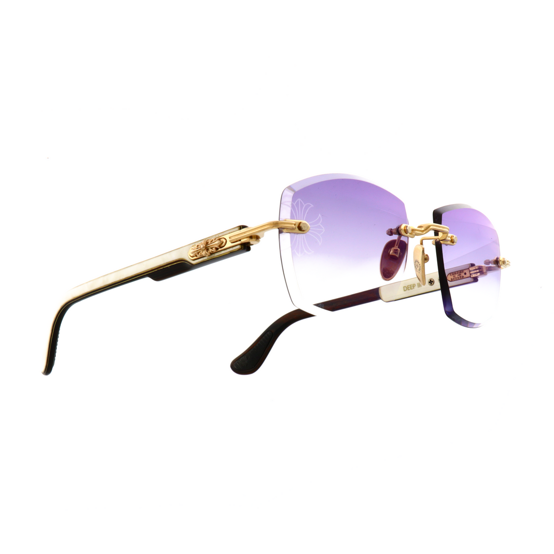 Luxury Chrome Hearts sunglasses in gold wood