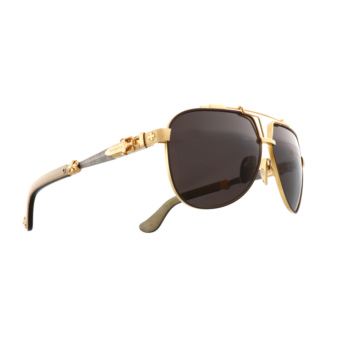 Luxury Chrome Hearts sunglasses in cream wood