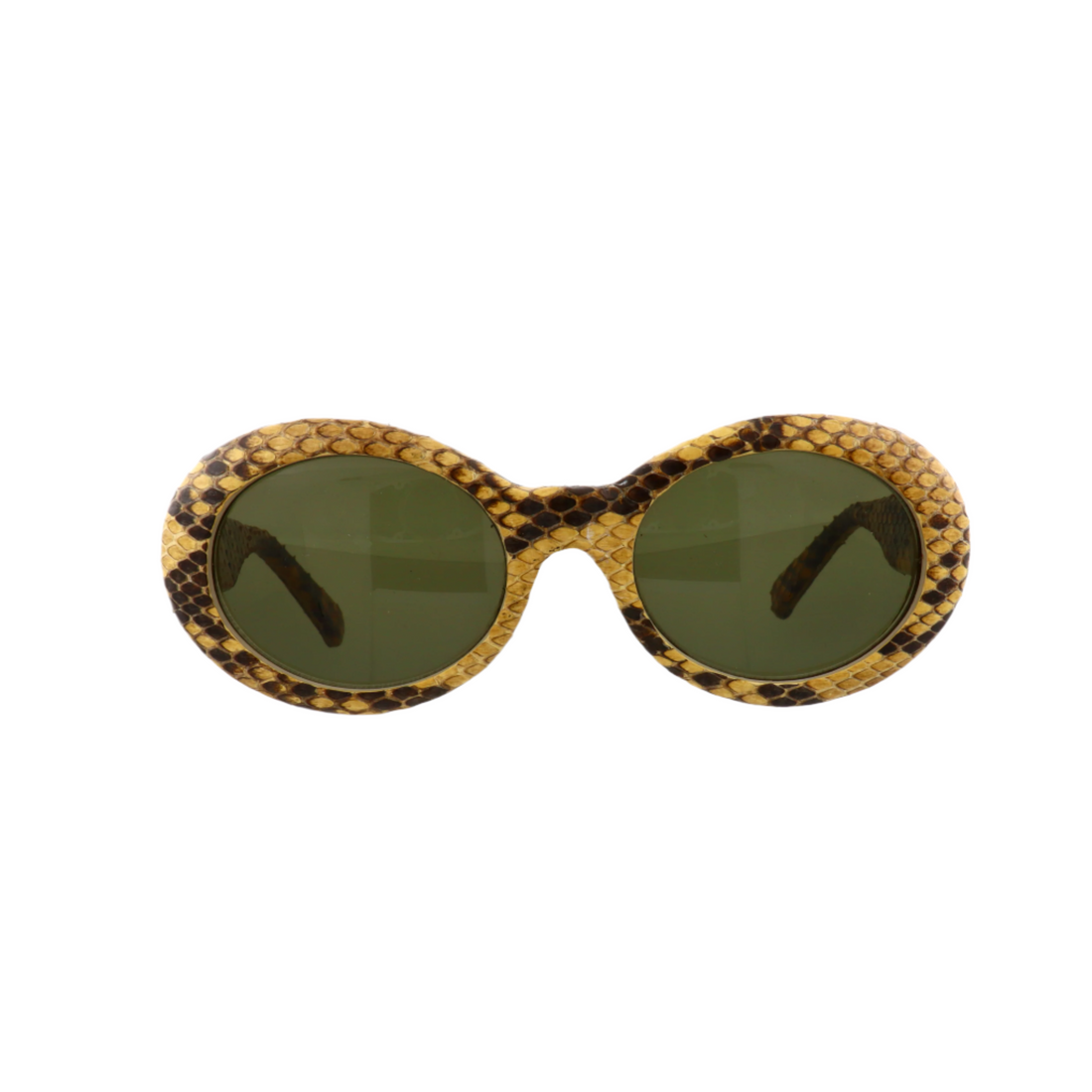 Gianni Versace 403B Snake Print Sunglasses, Vintage Dark Green Lens Eyewear, Side Profile of Versace Designer Frames, Close-Up of Snake Texture Frame Design