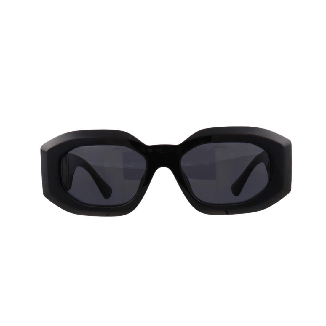 Gianni Versace 4425U sunglasses front view | Versace 4425U black frame side profile | Gianni Versace 4425U stock black lenses close-up | Luxury Versace 4425U eyewear detail