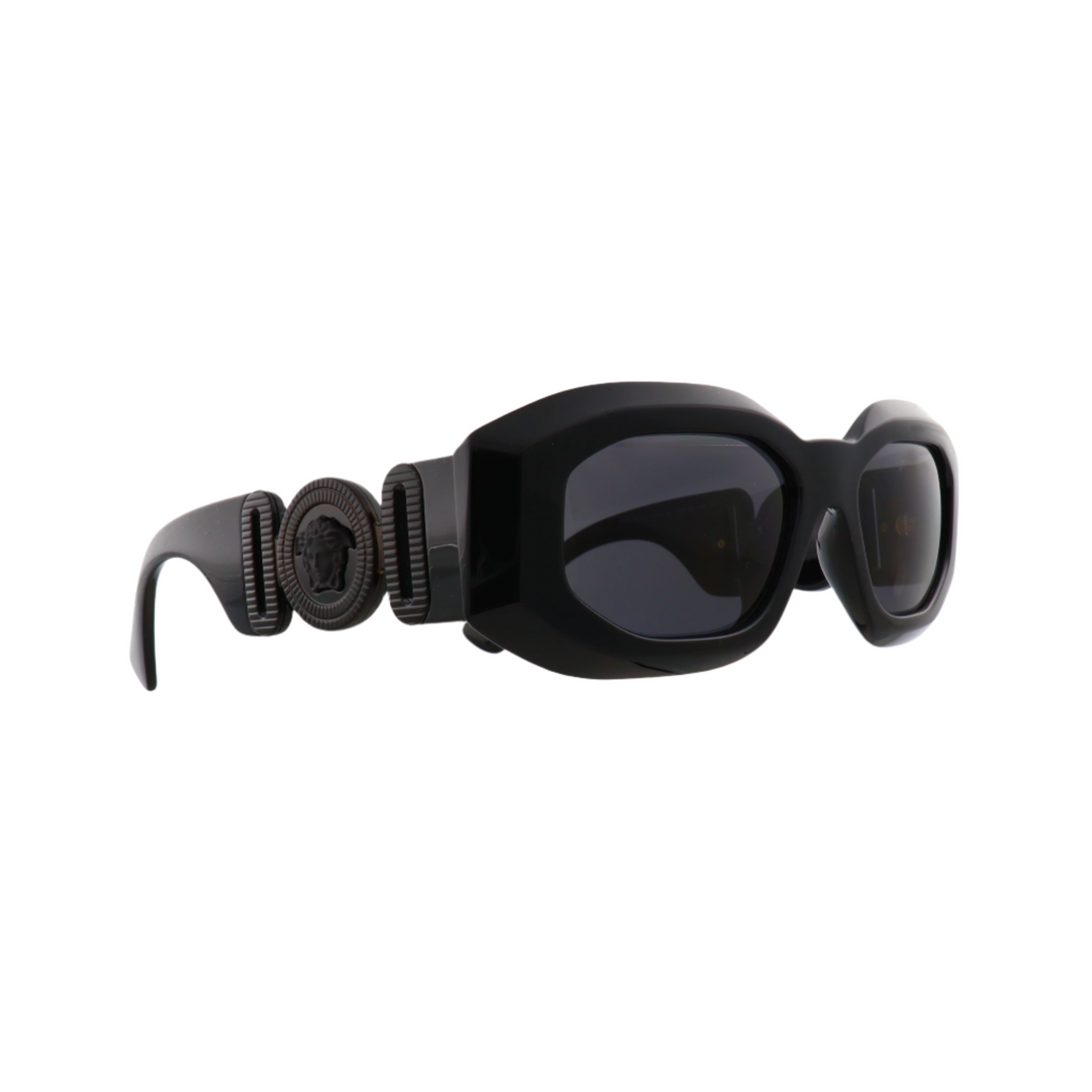 Gianni Versace 4425U sunglasses front view | Versace 4425U black frame side profile | Gianni Versace 4425U stock black lenses close-up | Luxury Versace 4425U eyewear detail