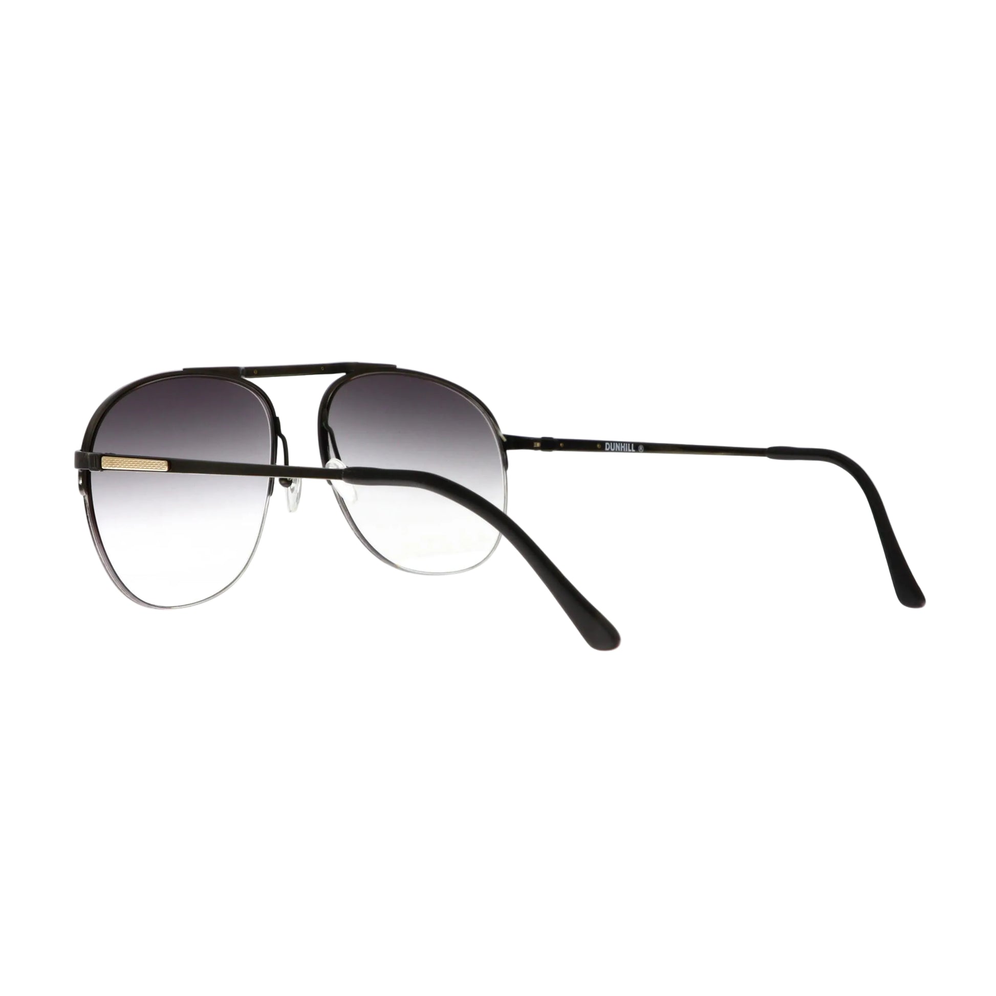 Black Dunhill sunglasses model 6022 with sleek frames shown from the back, highlighting the brand logo and modern design.