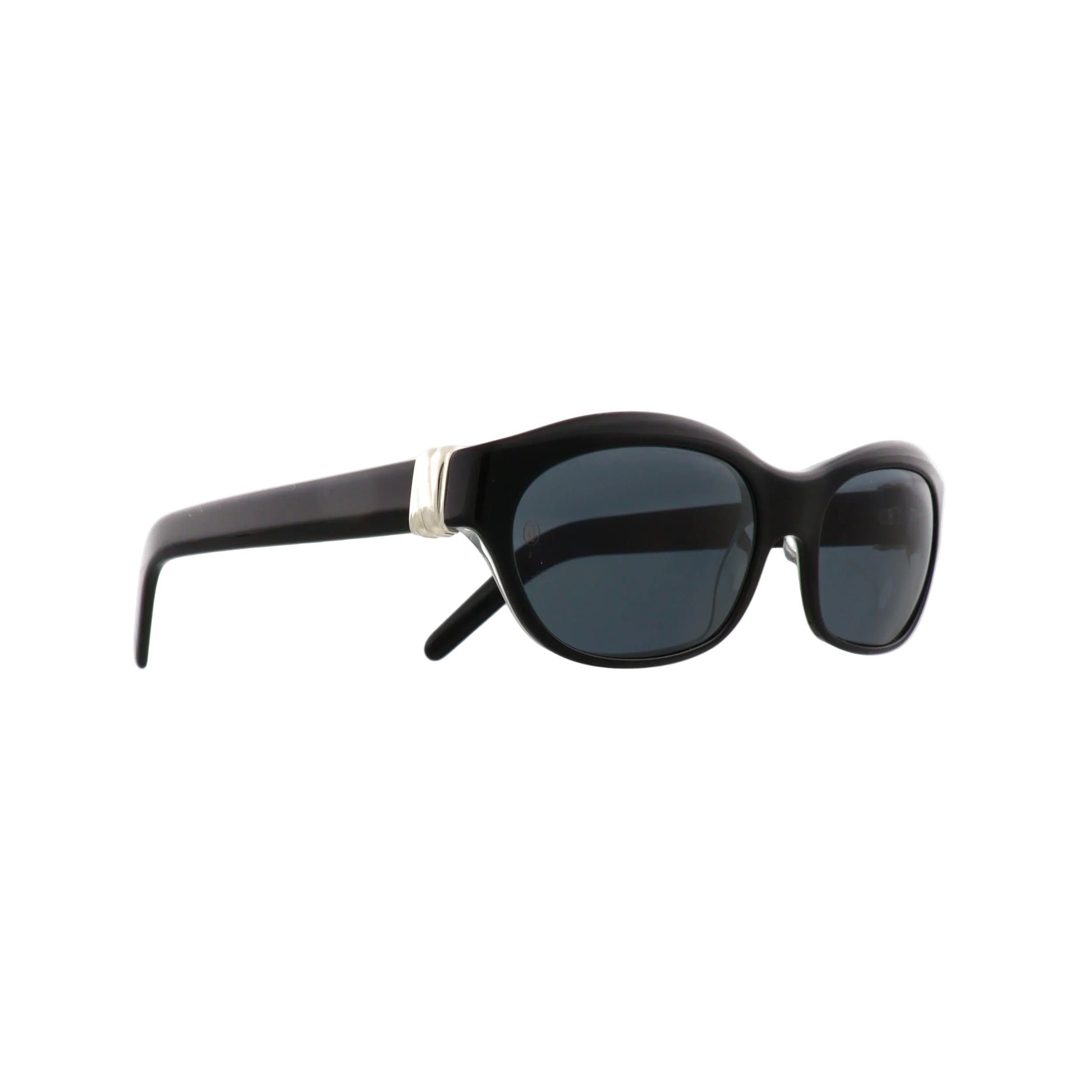Cartier sunglasses with black and silver frames, featuring sleek design and tinted lenses, showcasing stylish eyewear.