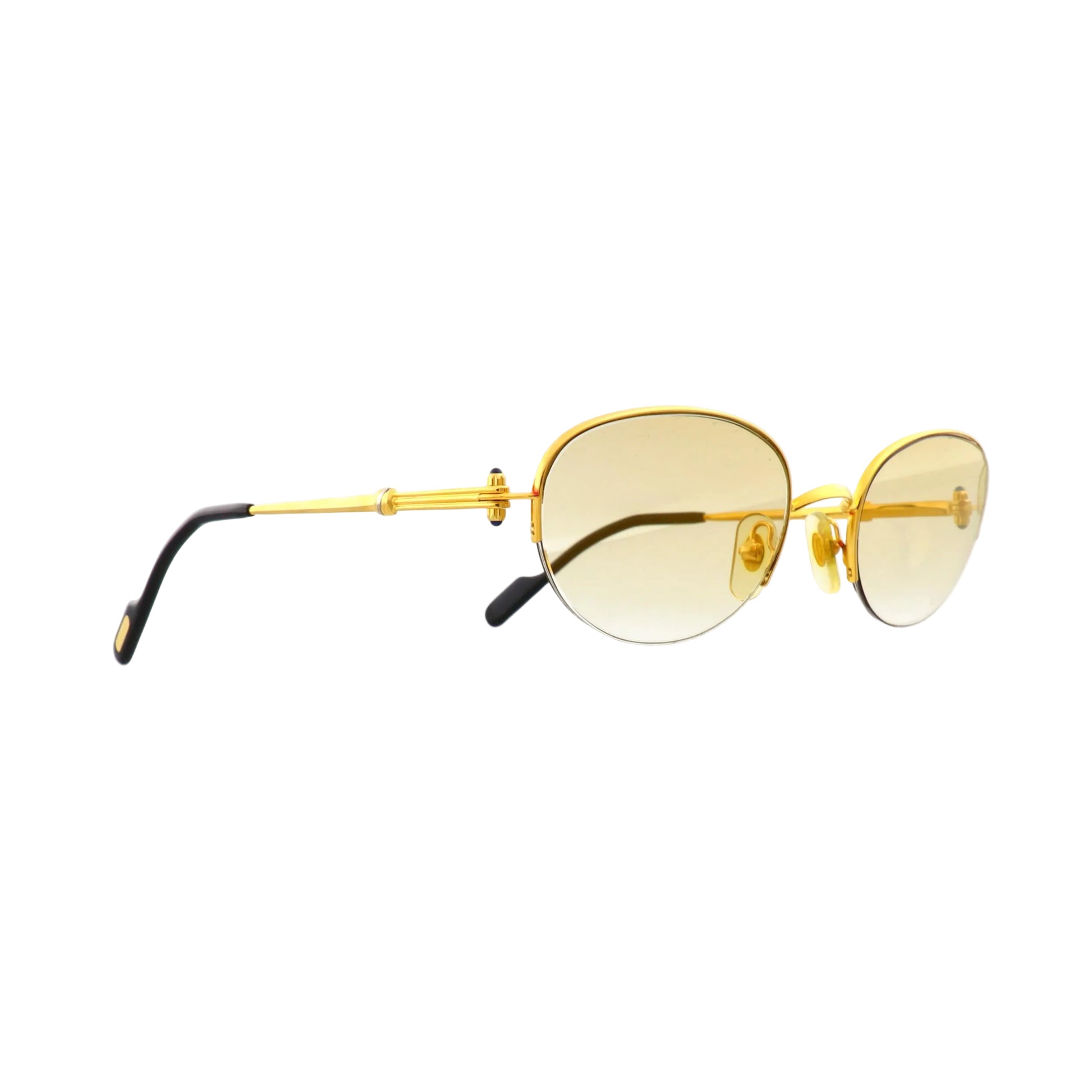 Cartier Must de Cartier Cabochon sunglasses with gold lenses and sleek frame, featuring stylish side details.