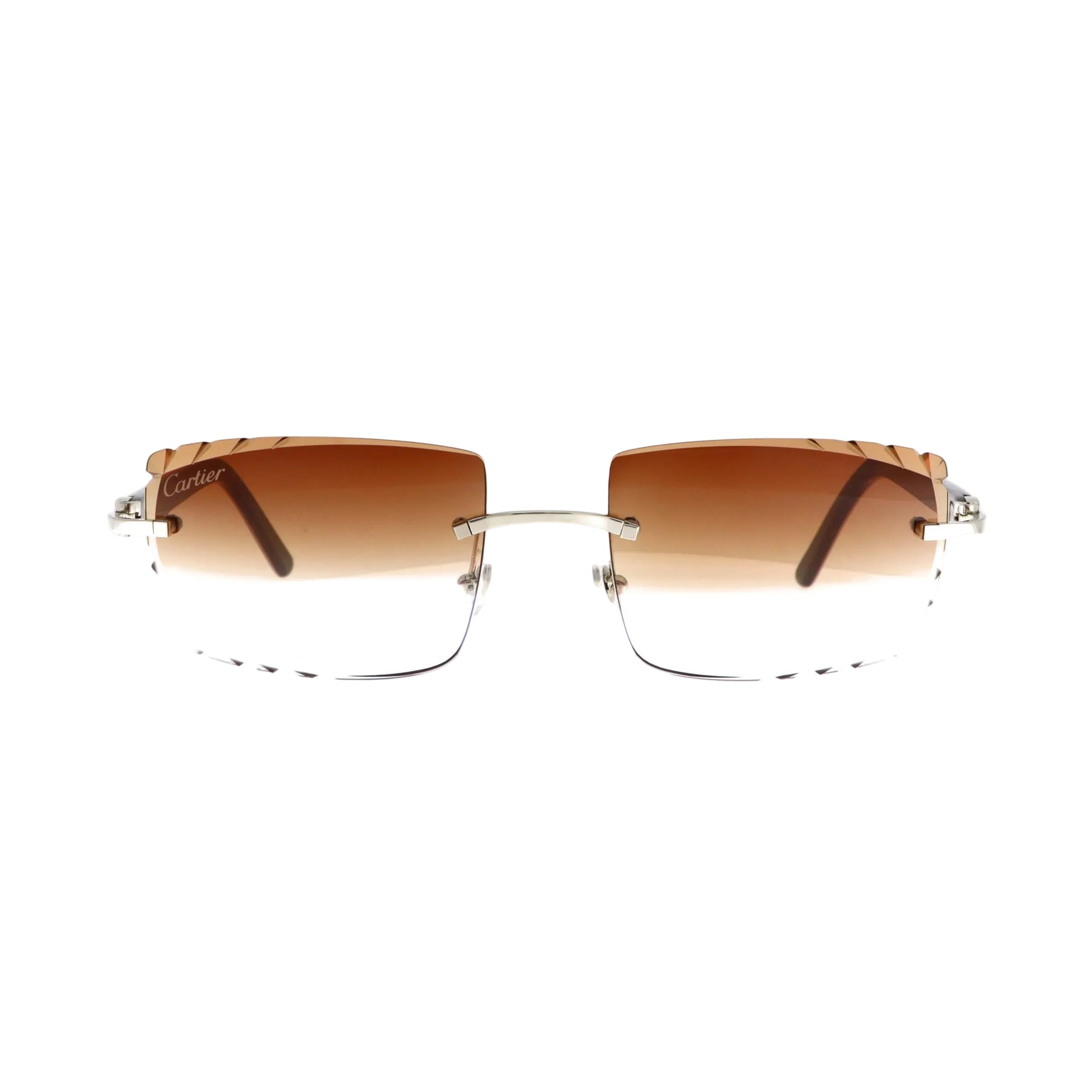 Cartier platinum acetate sunglasses with rounded frames and dark lenses, showcasing a classic, elegant design from circa 2010.