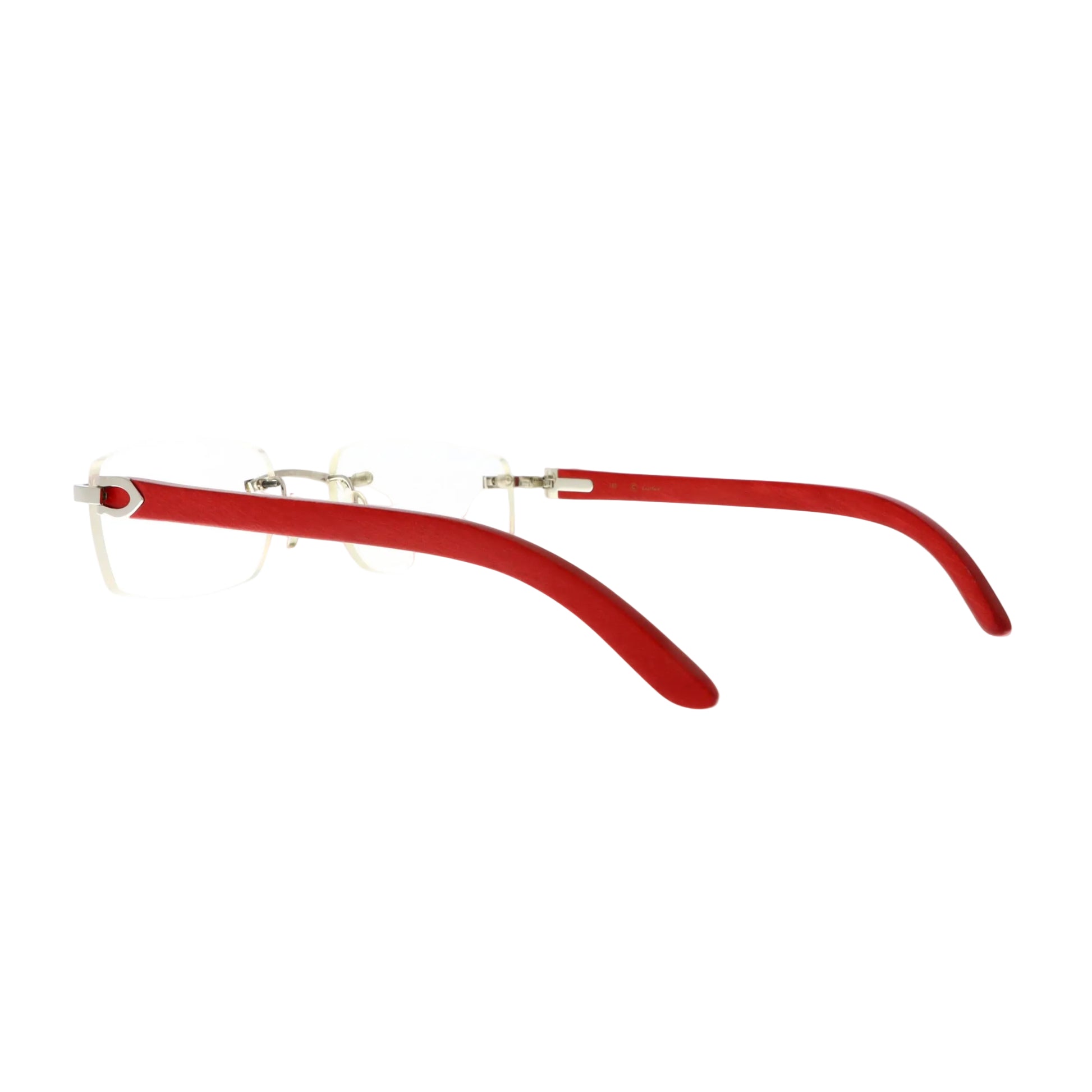 Cartier sunglasses with red platinum wood frames and dark tinted lenses, circa 2015, stylish and luxurious eyewear.