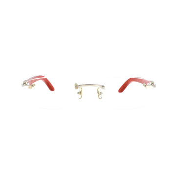 Cartier sunglasses with red platinum wood frames and dark tinted lenses, front view showcasing stylish eyewear design.