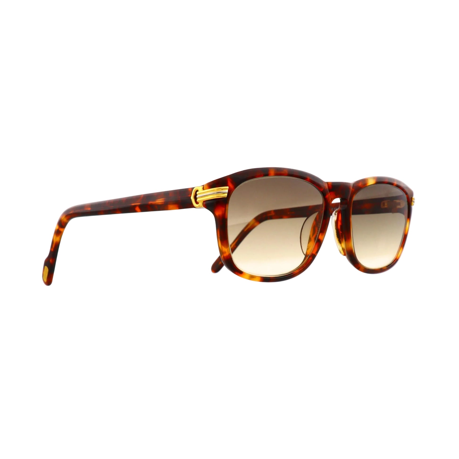 Cartier Must de Sunset sunglasses with brown tinted lenses and stylish frame, showcasing side view of the designer eyewear.