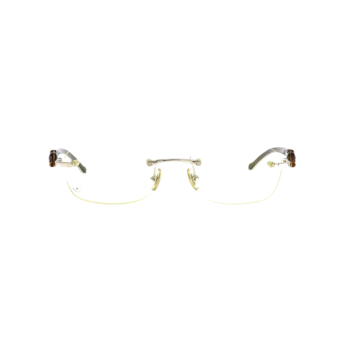Cartier Must de Cartier T8100877 rimless sunglasses with brown lenses and horn-style frames, showcasing sleek, stylish design.