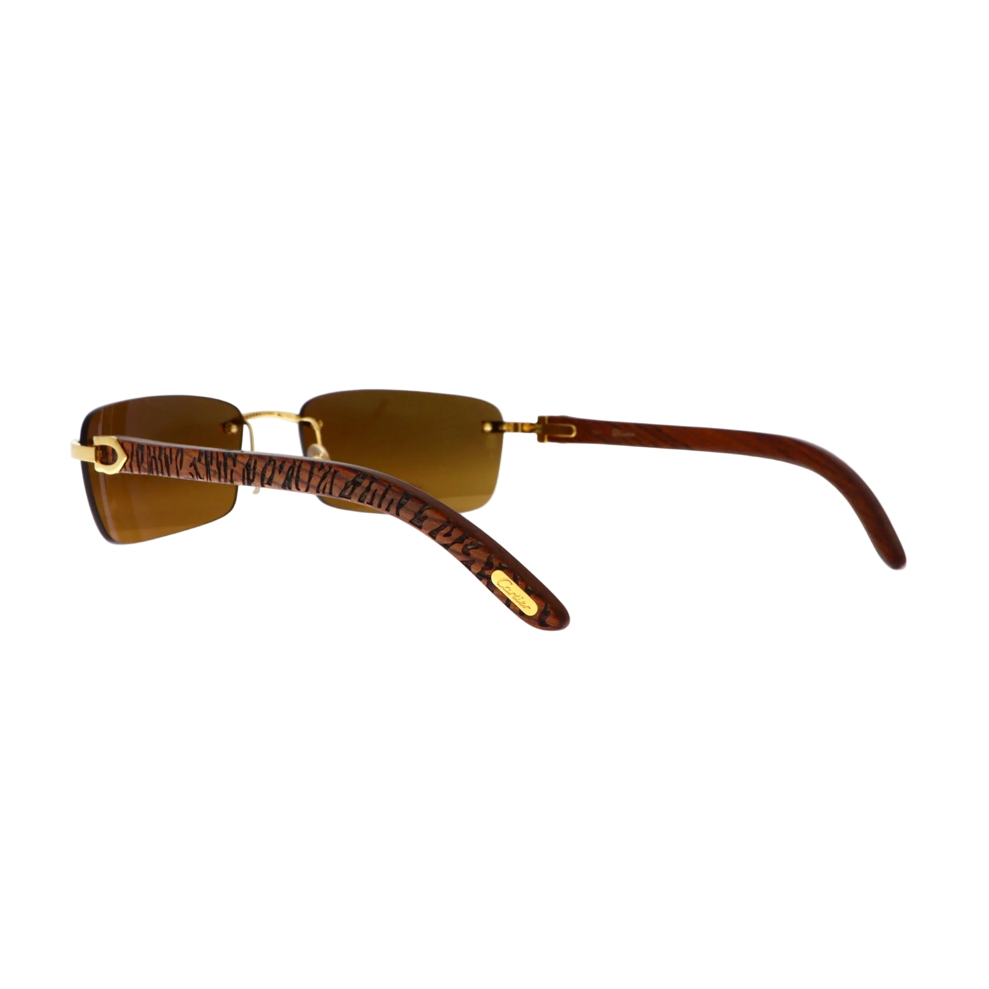 Cartier Must de Cartier T8200728 sunglasses with zebra wood frames and brown tinted lenses, stylish and luxurious eyewear.