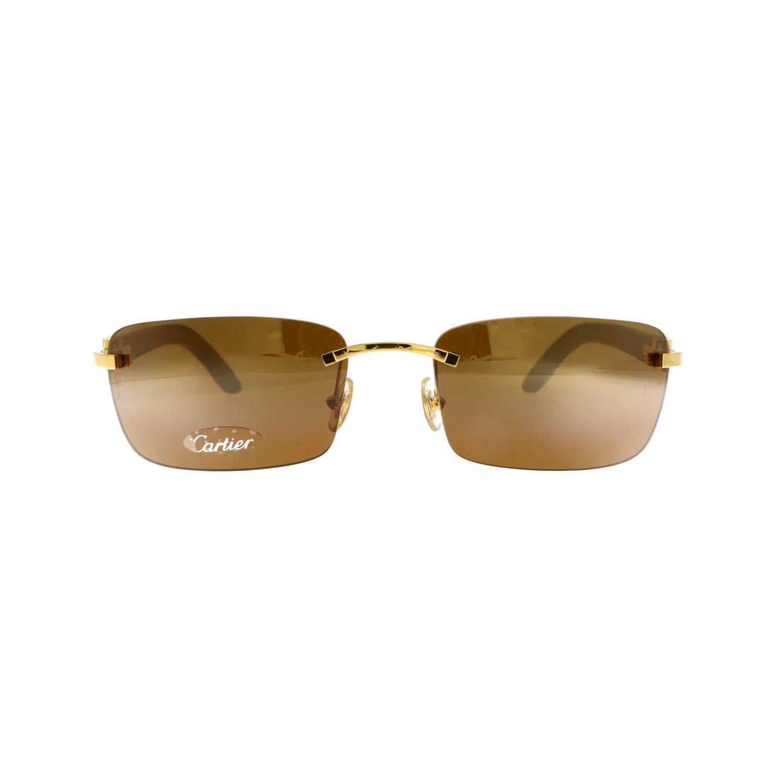 Cartier Must de Cartier sunglasses with zebra wood frames and brown tinted lenses, stylish and durable eyewear.