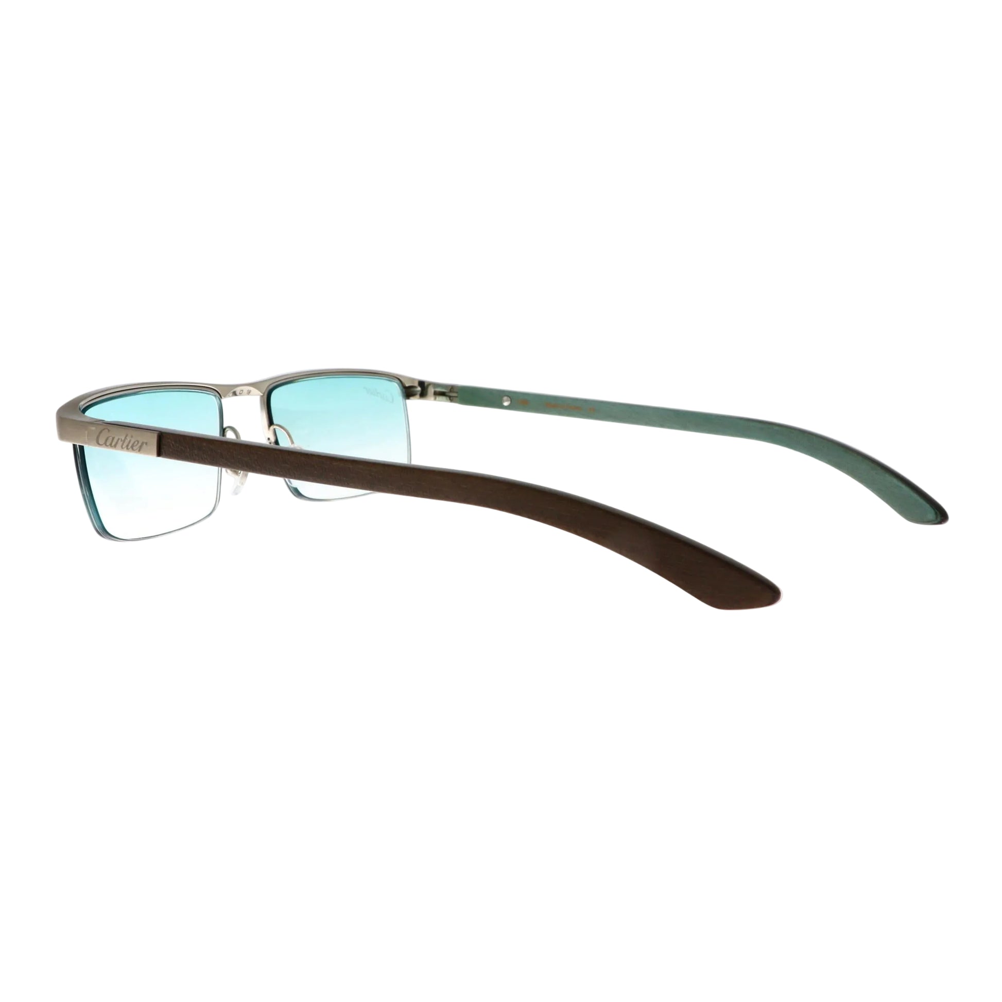Cartier titanium sunglasses with blue tinted lenses and sleek frame, stylish and lightweight for everyday wear.