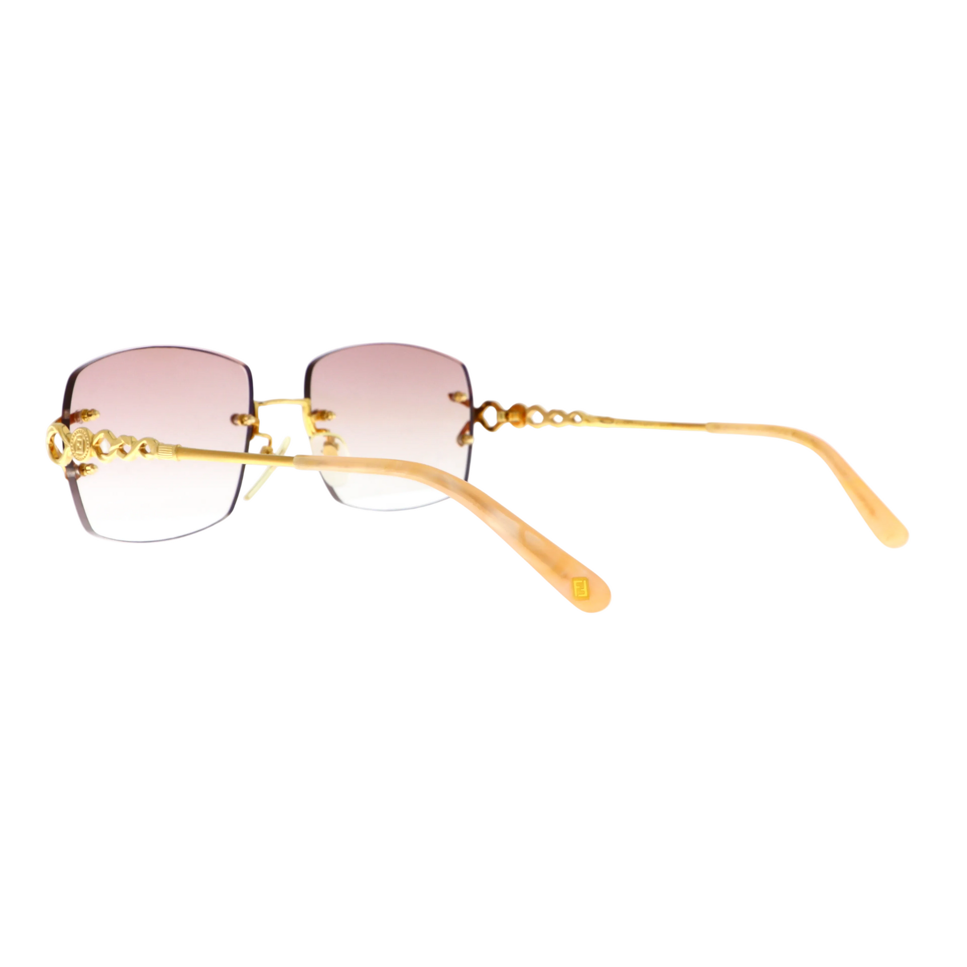 Fendi FE2087 rimless sunglasses with 18k solid gold frames and pink gradient lenses, stylish and luxurious eyewear.