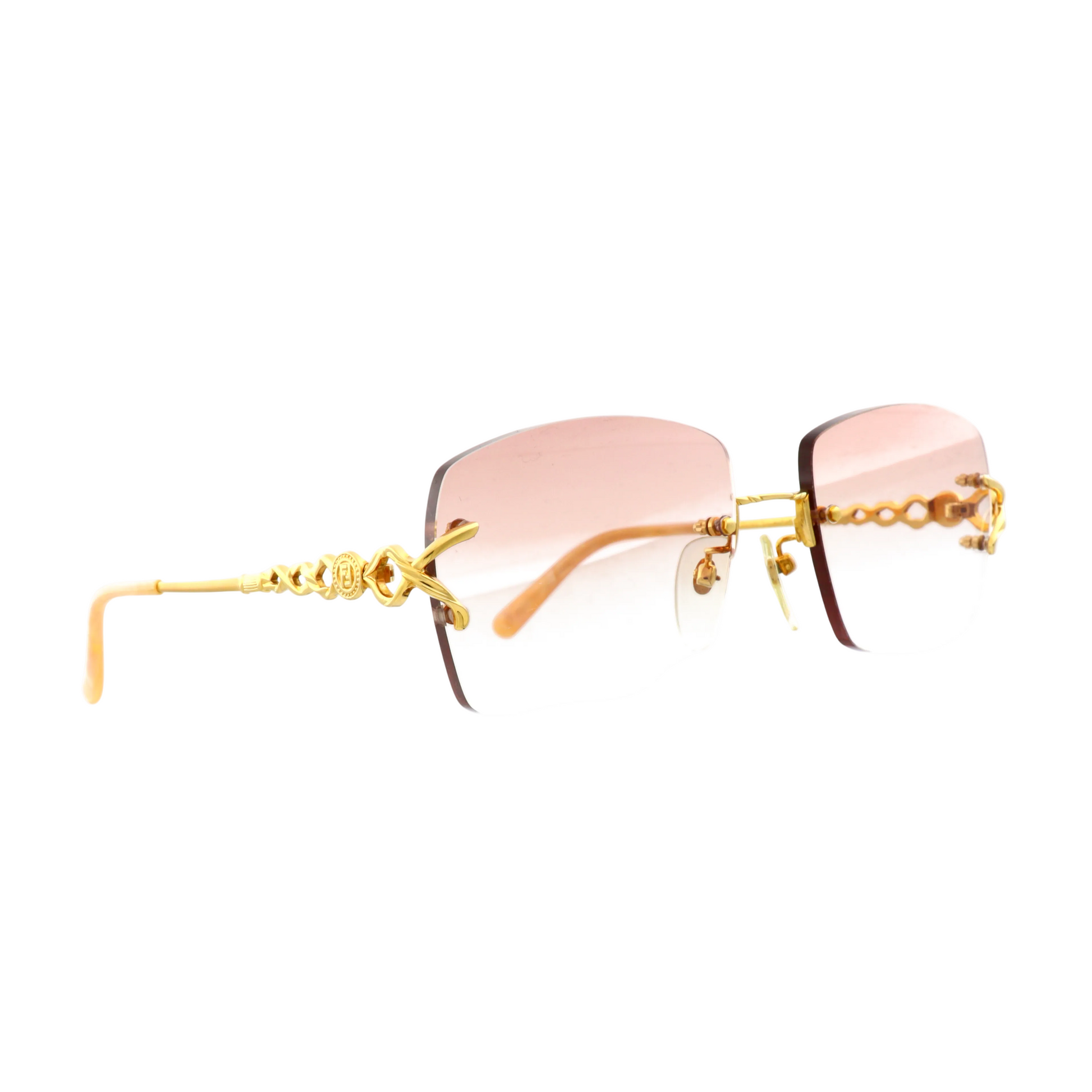 Fendi FE2087 rimless sunglasses with 18k solid gold frames and pink gradient lenses, stylish and luxurious eyewear.