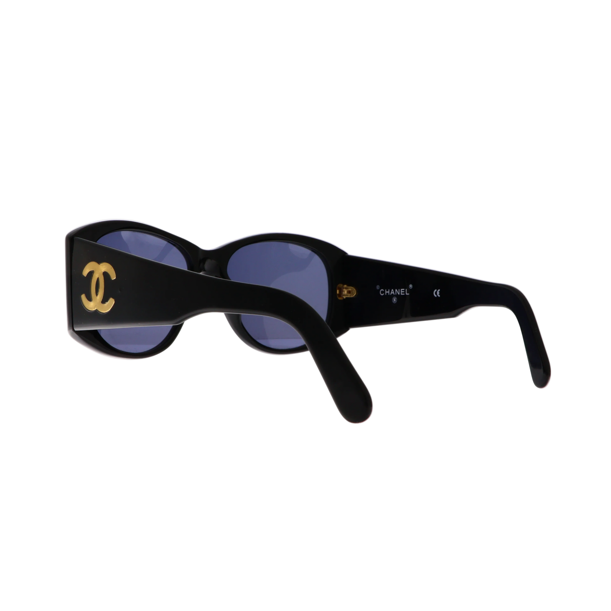 Chanel sunglasses model 05246 with purple tinted lenses and sleek black frame, stylish eyewear for fashion-forward looks.