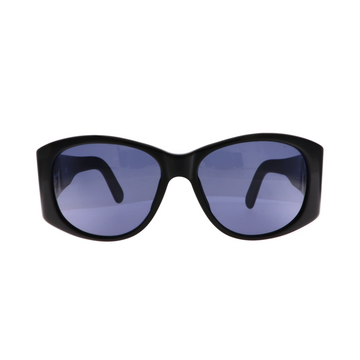 Chanel sunglasses with purple tinted lenses and black frames, showcasing a stylish and modern design.