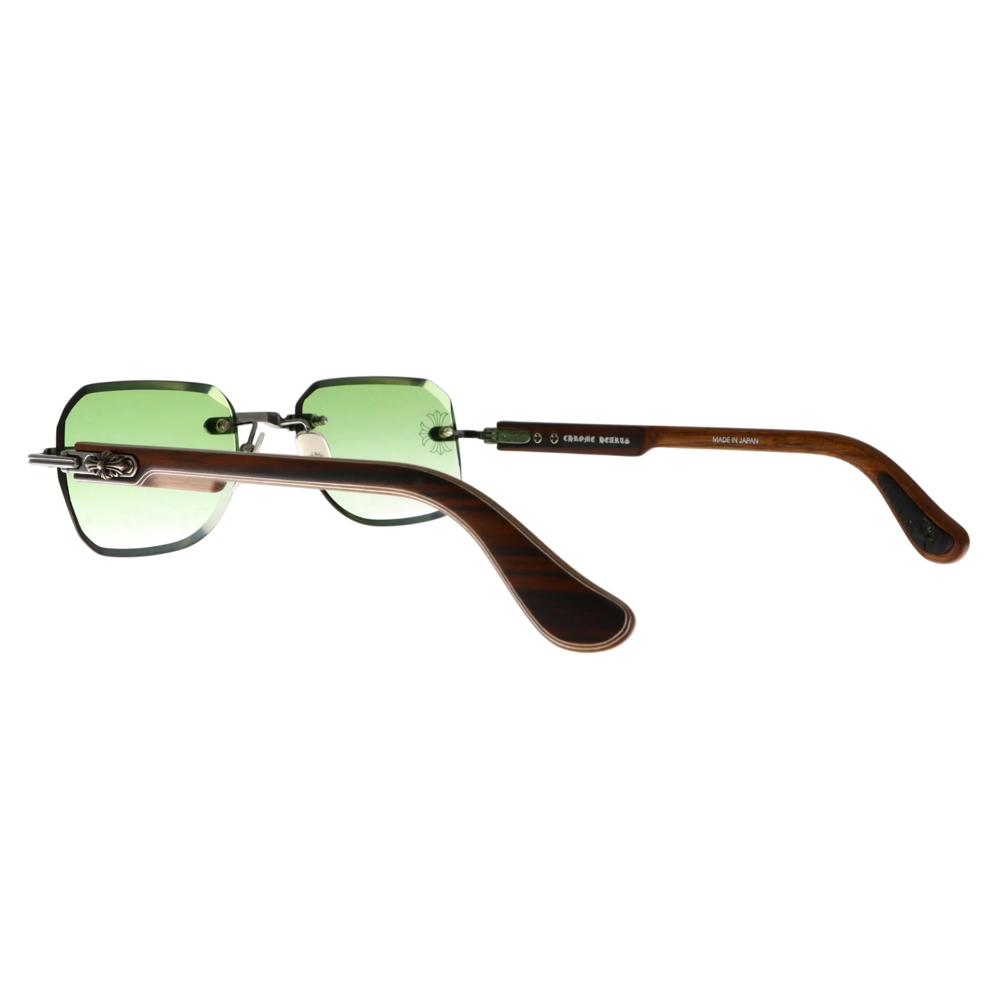 Chrome Hearts Deep III sunglasses with green gradient lenses and brown frame, new with tags, stylish eyewear for men and women.