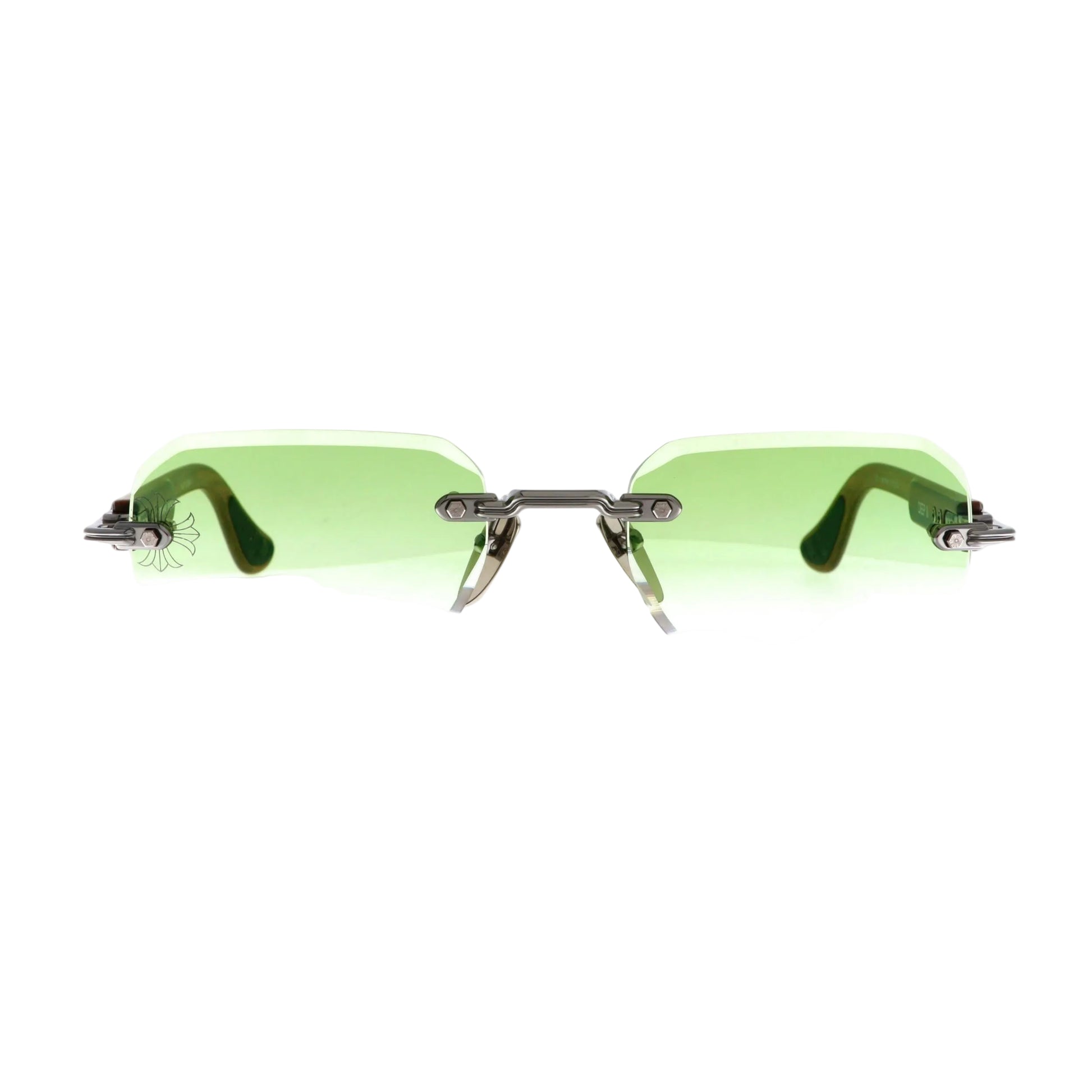 Chrome Hearts Deep III sunglasses with green gradient lenses, brown frame, new with tags, stylish and high-quality eyewear.