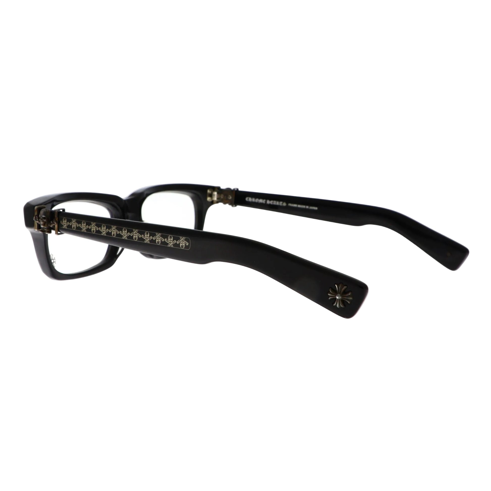 Chrome Hearts Foti H.T. black sunglasses with thick frames and metal accents, shown from the back in this product image.