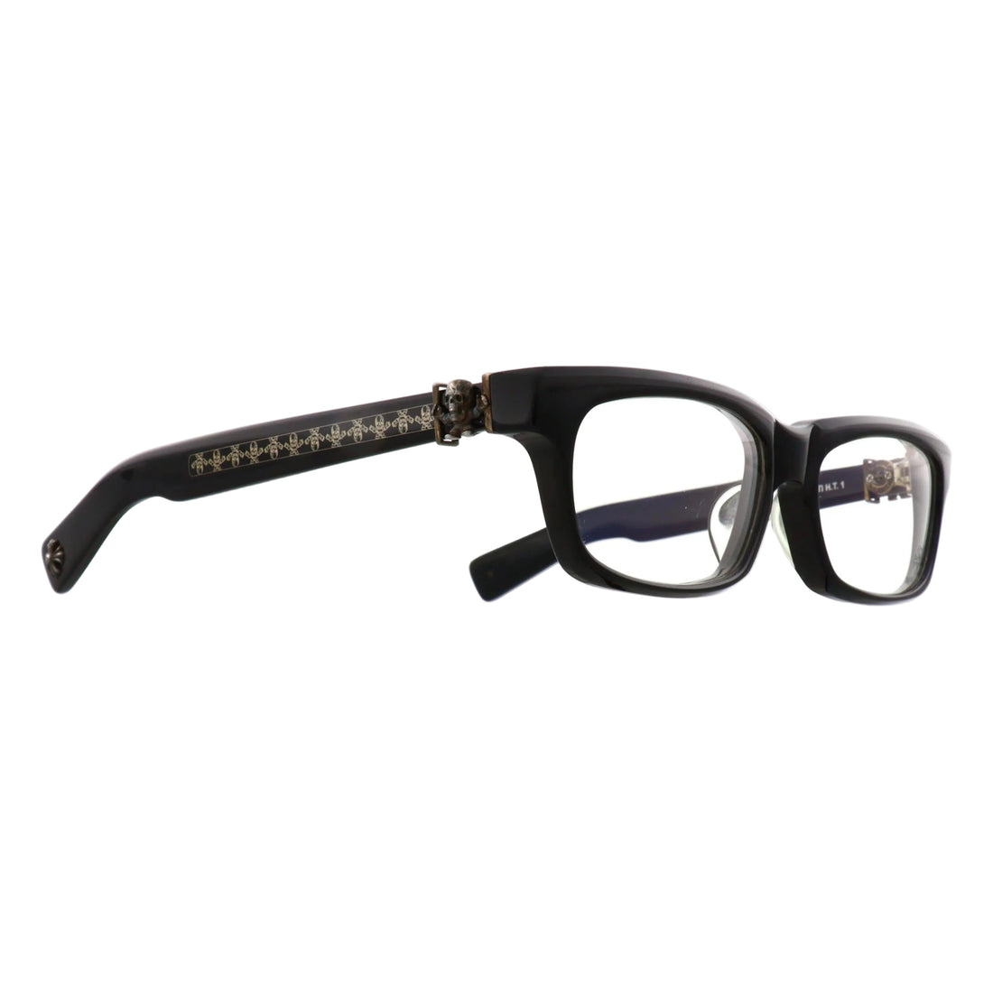 Black Chrome Hearts Foti H.T. sunglasses with thick frames and tinted lenses, stylishly displayed from the front view.