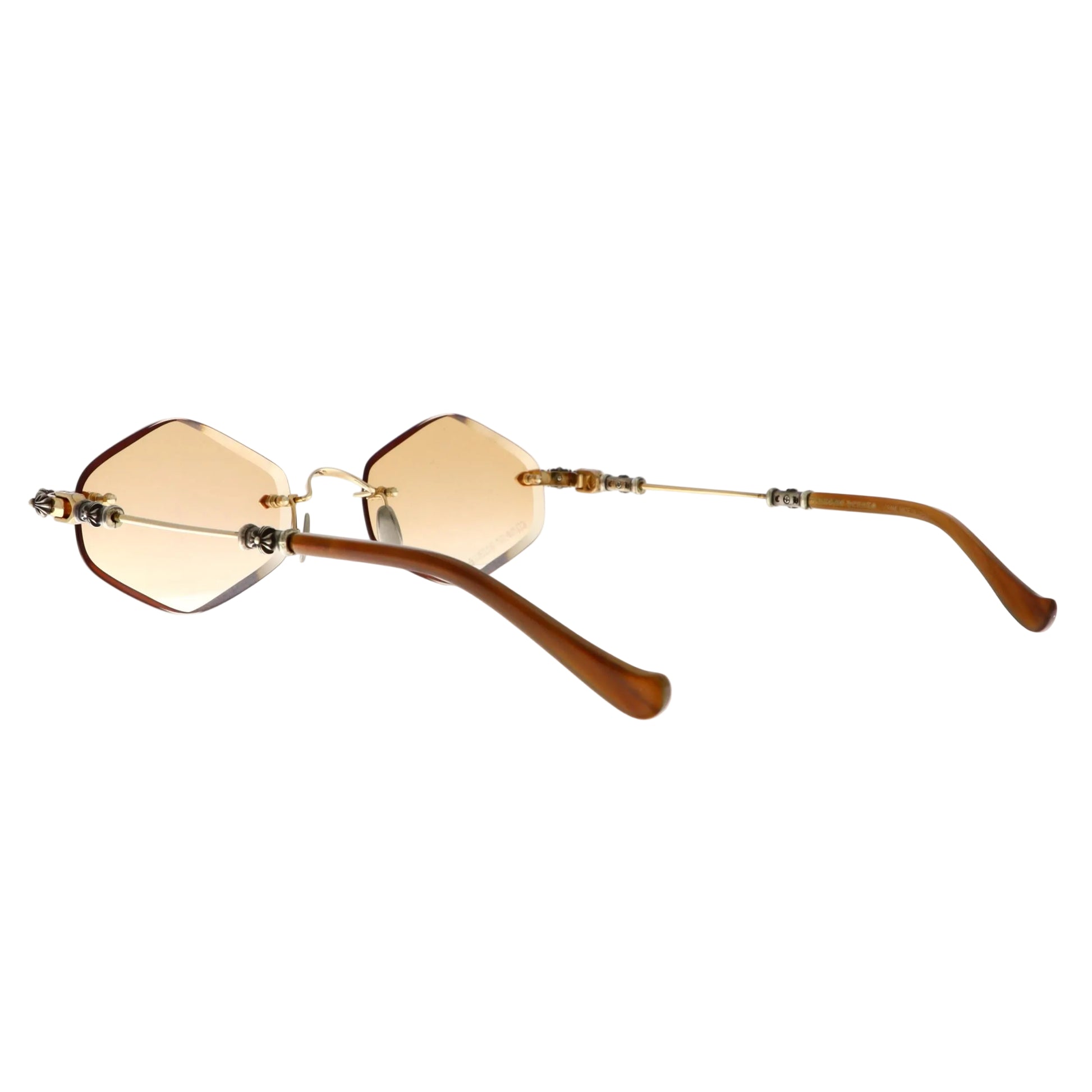 Chrome Hearts Pills I Buffalo Horn sunglasses with gold accents, new with tags, showcasing stylish and luxurious eyewear design.