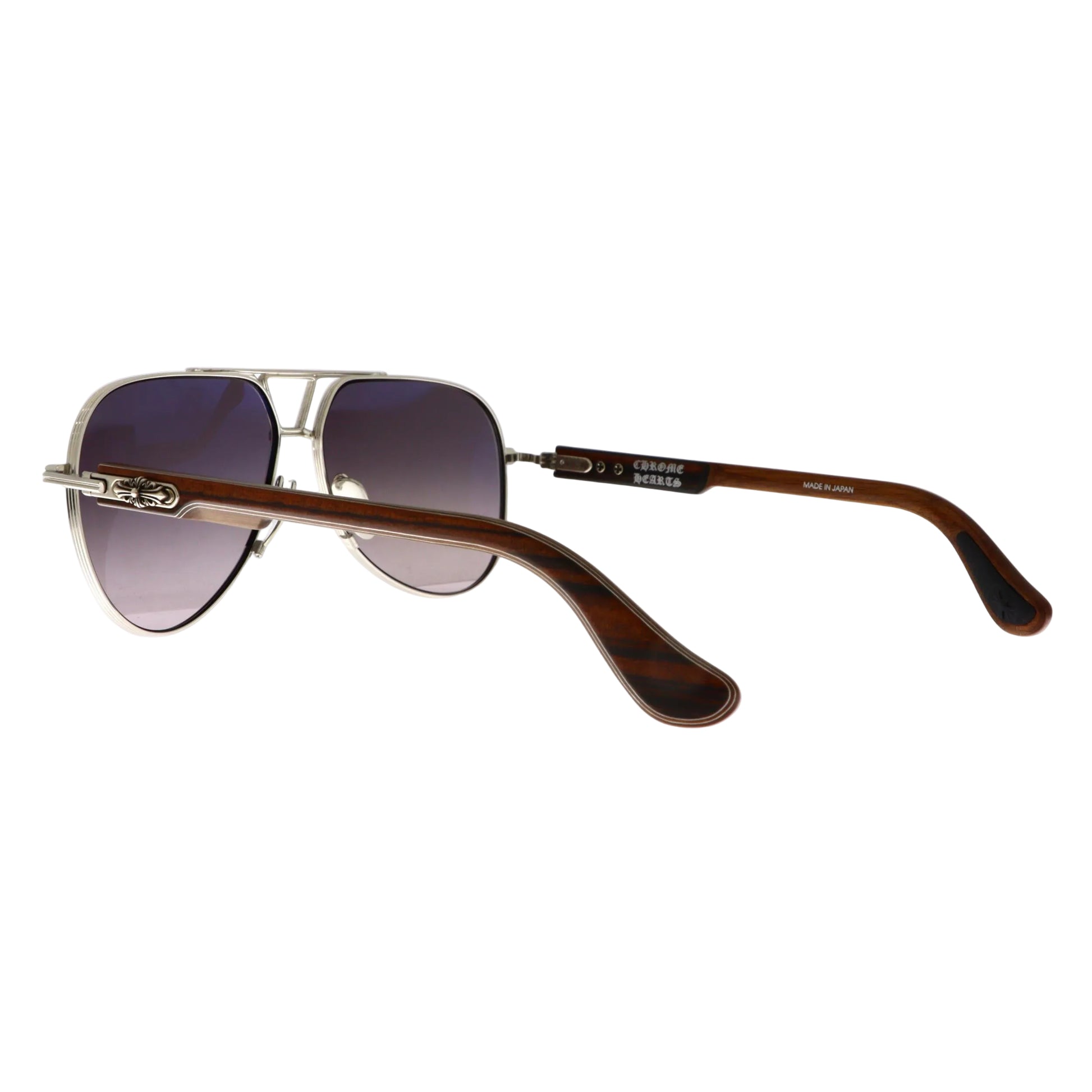 Chrome Hearts Wet Tee sunglasses with brown wood arms, sleek design, and tinted lenses for a stylish, modern look.