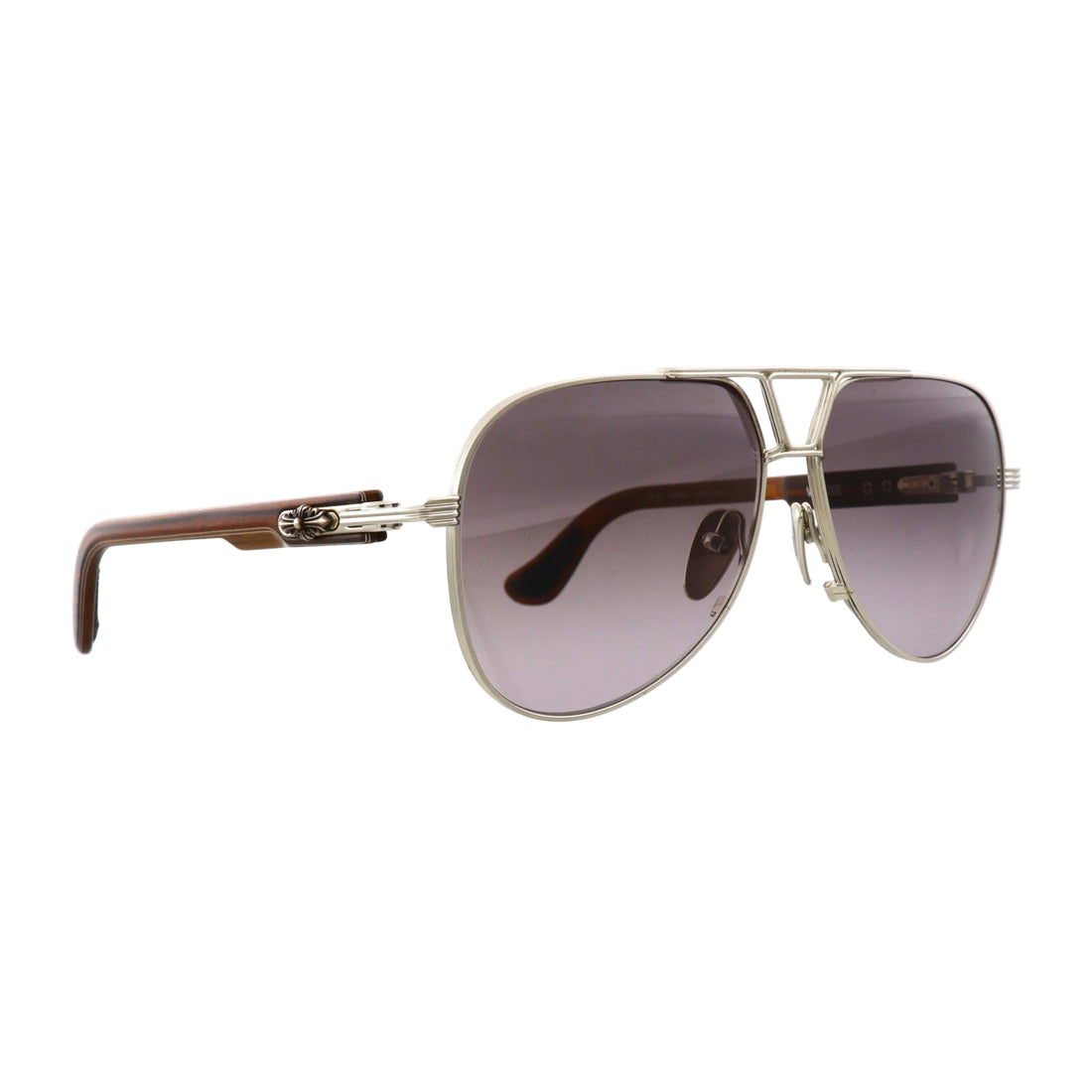 Chrome Hearts Wet Tee sunglasses with brown wooden arms, featuring sleek frames and dark tinted lenses.