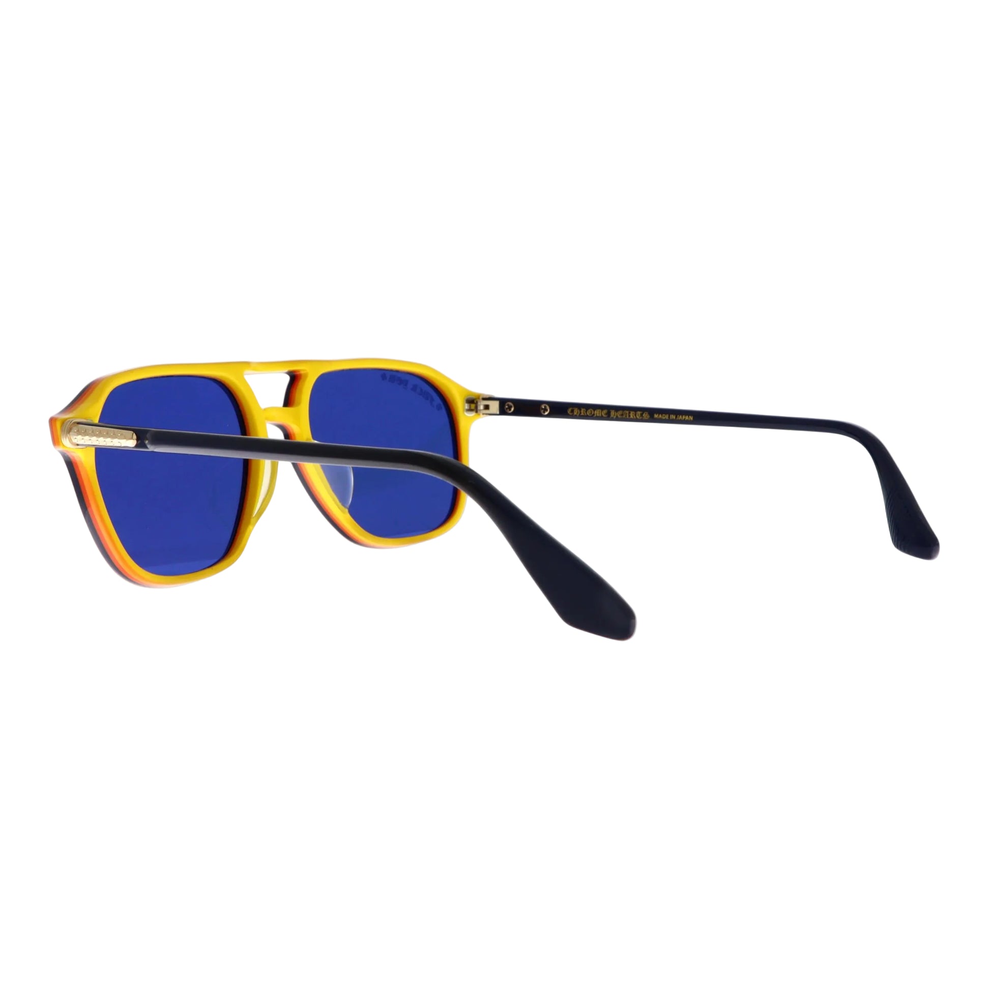 Chrome Hearts Zipher sunglasses with blue mirrored lenses and chrome frame, new with tags, stylish and modern eyewear.