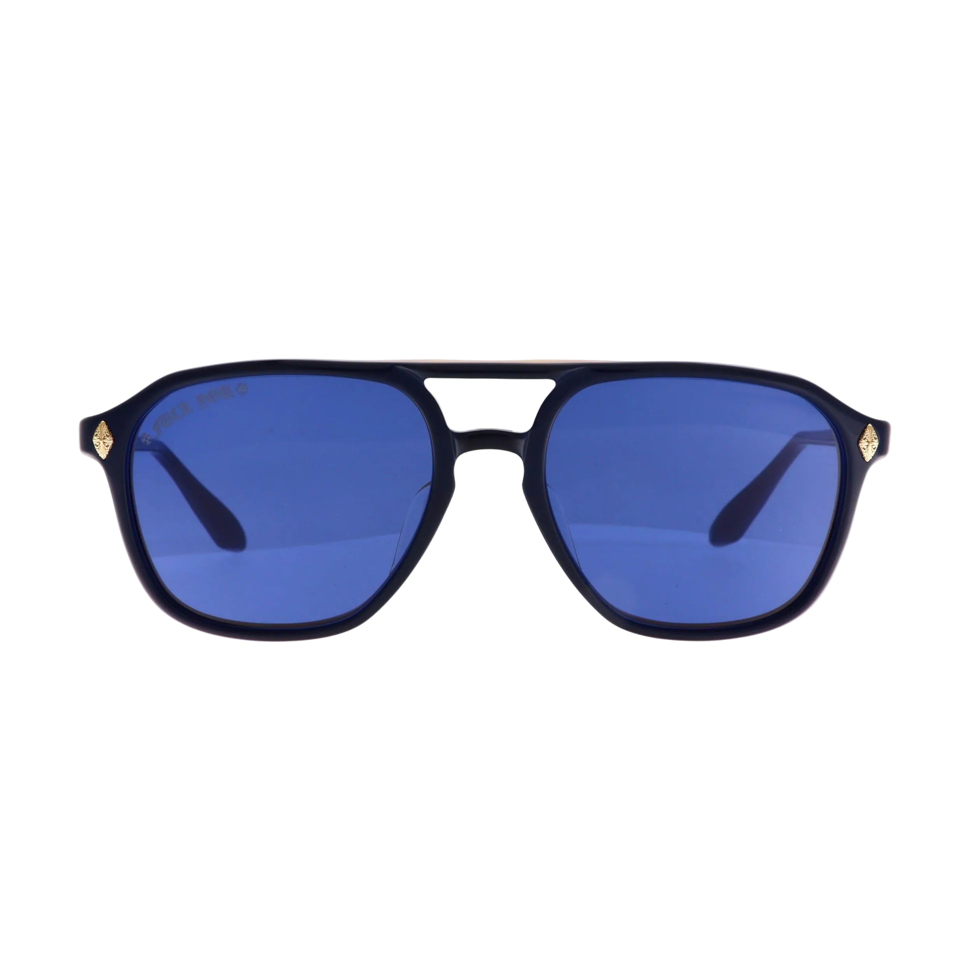 Chrome Hearts Zipher sunglasses with blue frames, new with tags, showcasing sleek, modern design and high-quality craftsmanship.