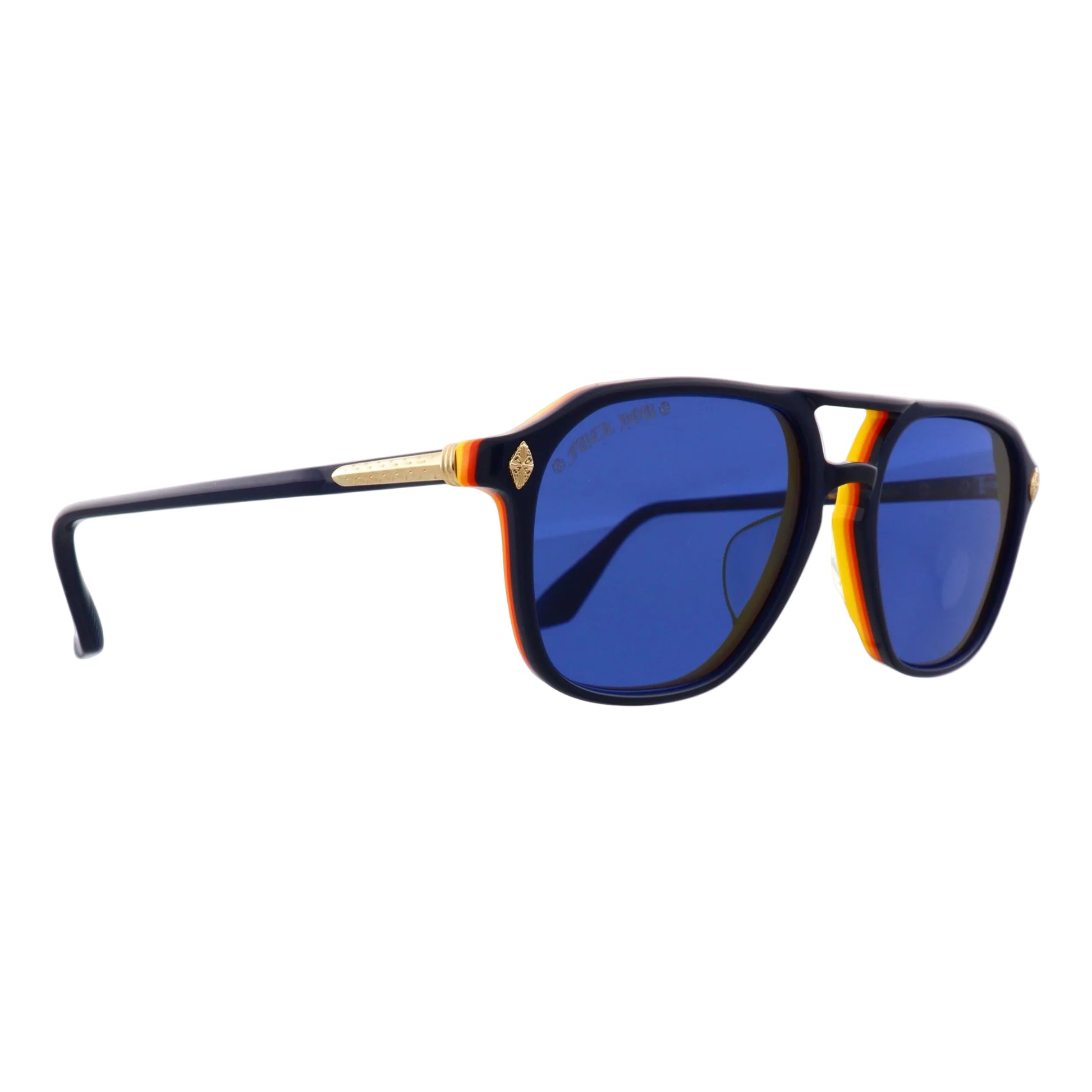 Chrome Hearts Zipher sunglasses with blue side accents, new with tags, stylish eyewear featuring bold design and high-quality craftsmanship.