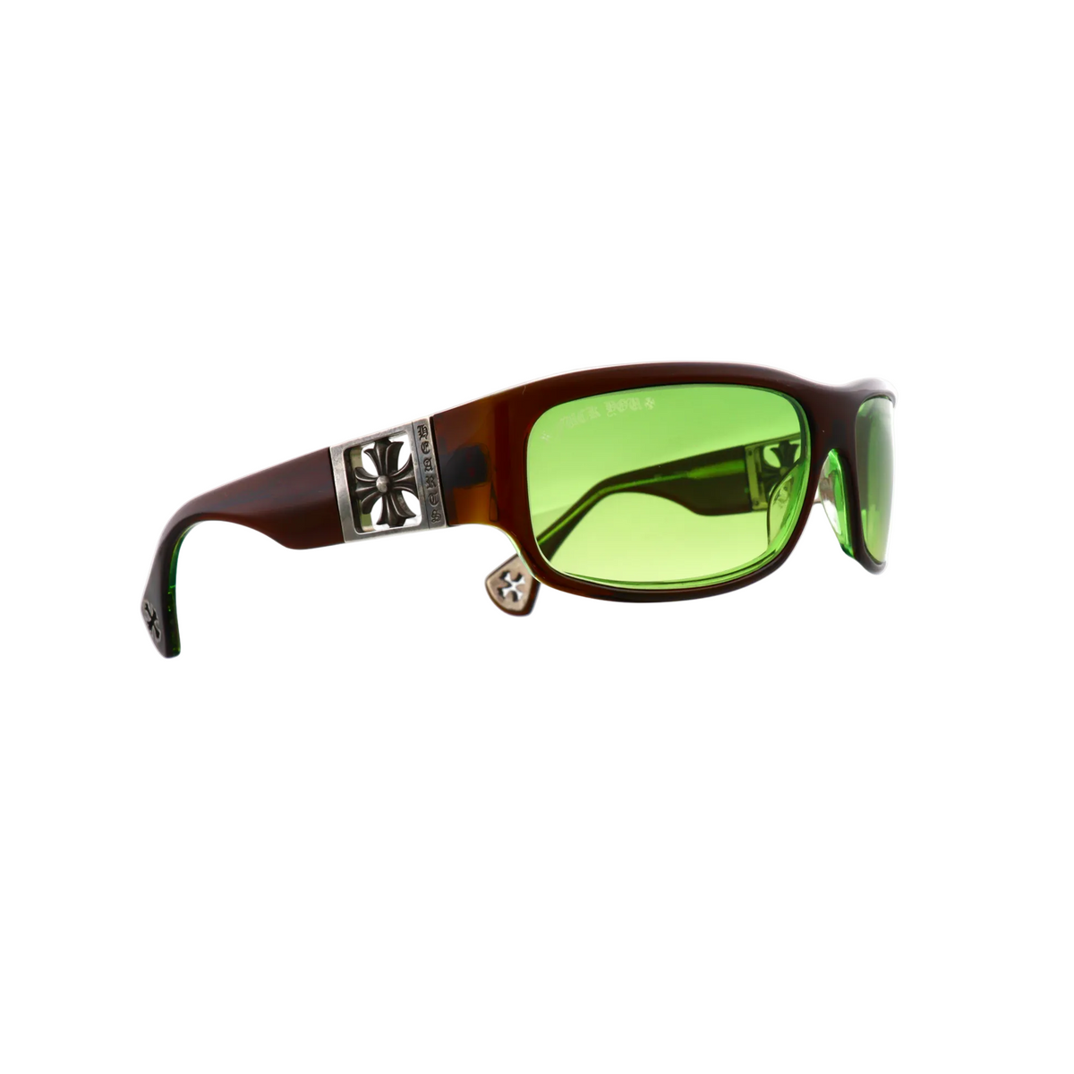 Chrome Hearts Rejected sunglasses with brown side accents, new with tags, featuring classic metal frame and signature design.