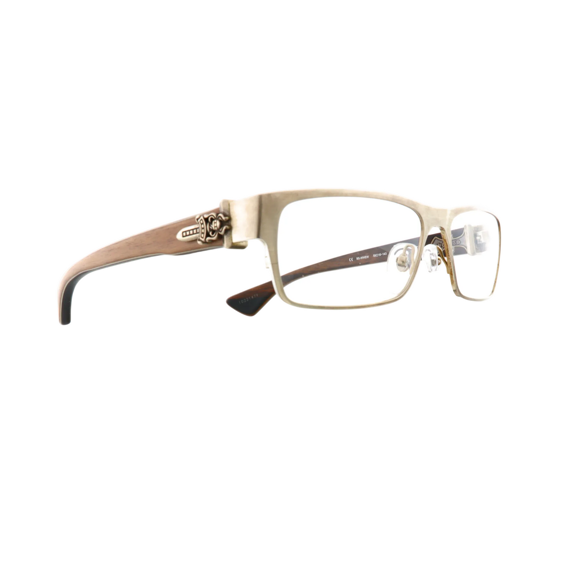 Vintage Chrome Hearts Throat Coat sunglasses with wood frames, new with tags, featuring a sleek front design and classic style.
