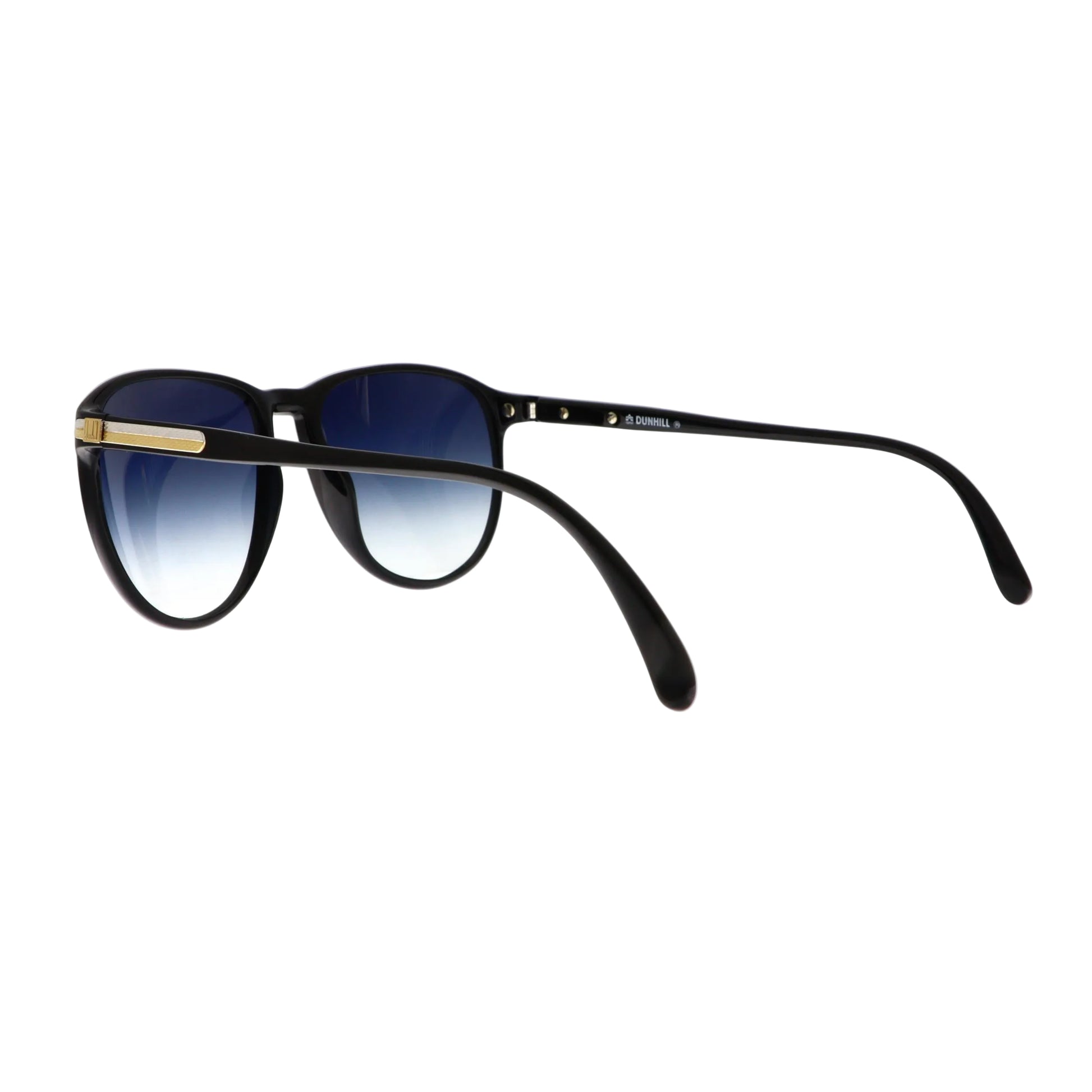 Black Dunhill 6040 sunglasses with sleek frame and tinted lenses, shown from the back angle.