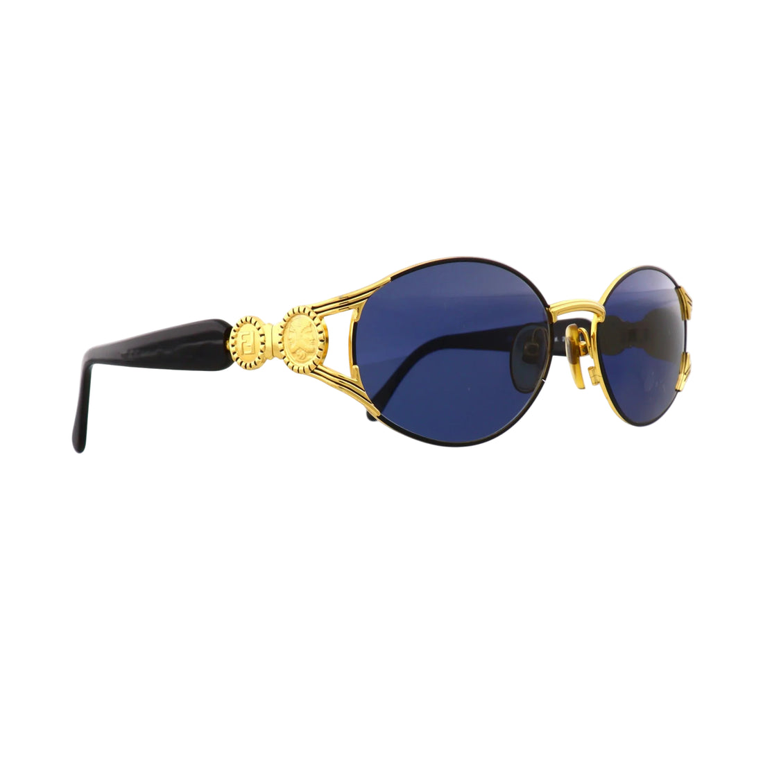 Fendi FS 261 gold-framed sunglasses with dark tinted lenses, stylish and modern eyewear accessory.