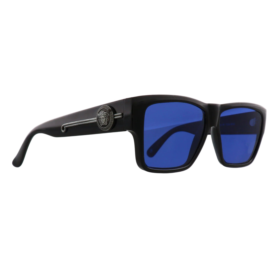 Black Gianni Versace sunglasses model 372N with sleek square frames and dark tinted lenses, stylish and iconic eyewear.