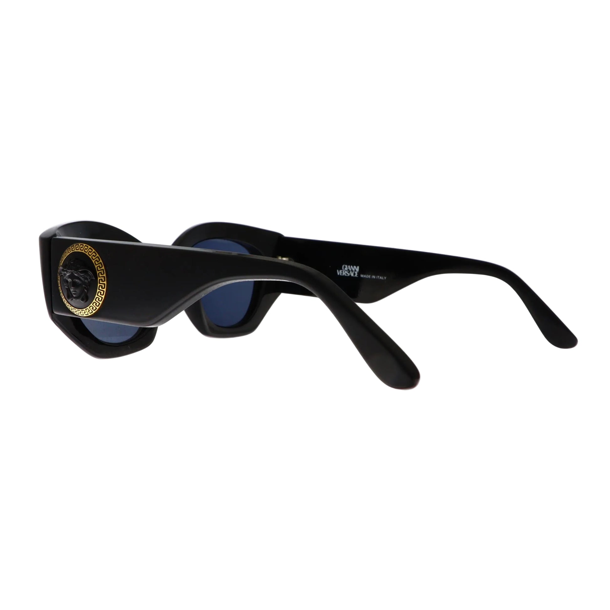 Black Gianni Versace sunglasses model 420E with bold frames and gold accents, showcasing stylish and luxury eyewear.