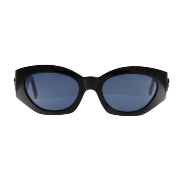 Black Gianni Versace sunglasses model 420E with a bold frame and sleek design, shown from the front.
