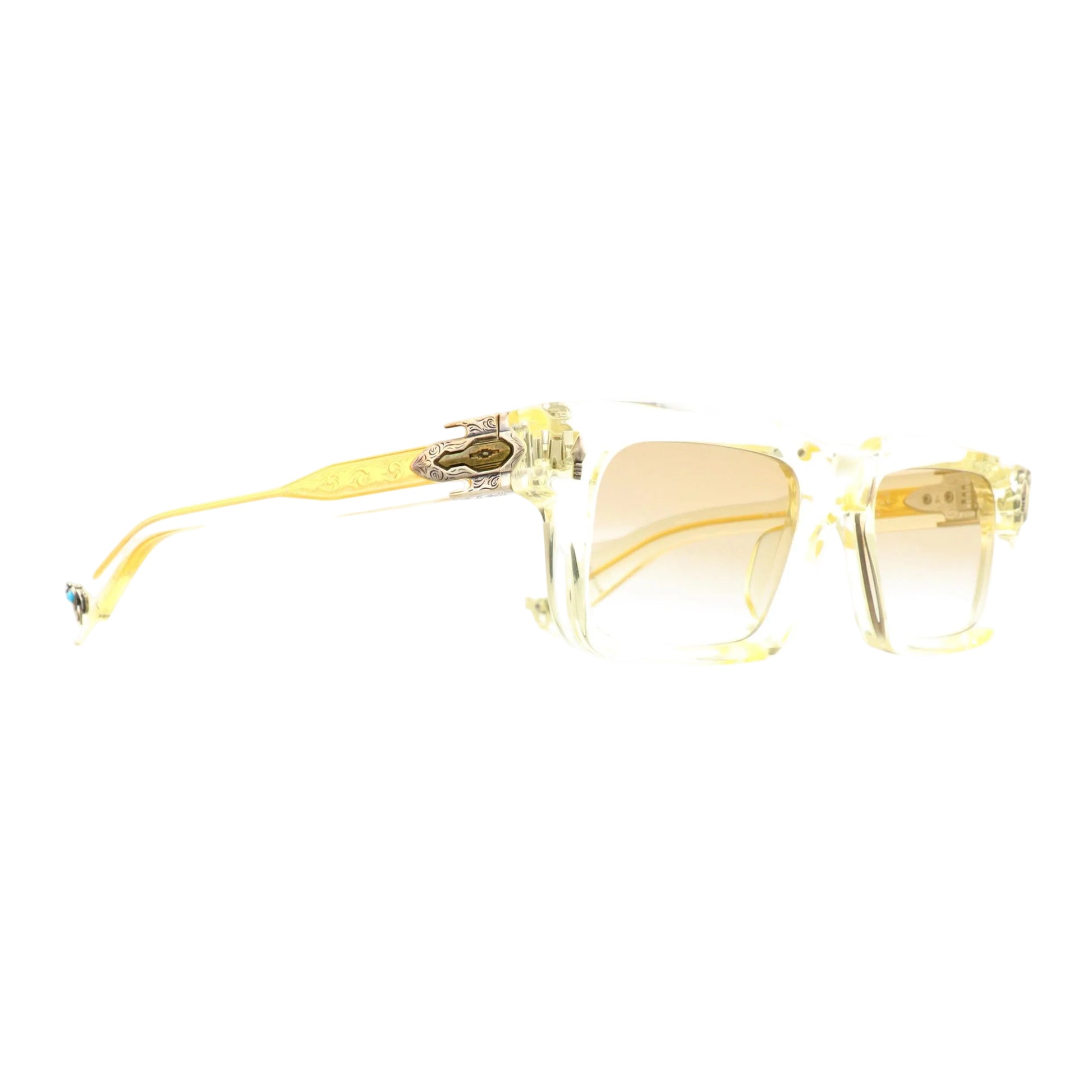 Jacques Marie Mage Belvedere sunglasses with crystal frame and gold accents, new with tags, side view.