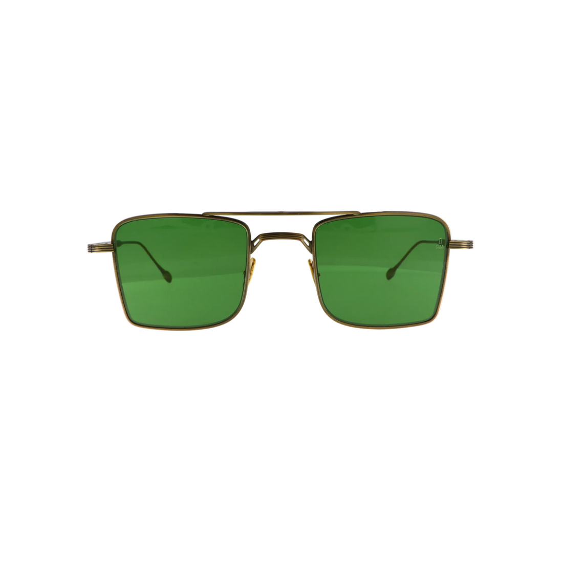 Jacques Marie Mage Altamont sunglasses with antique gold frames and dark lenses, new with tags, front view.