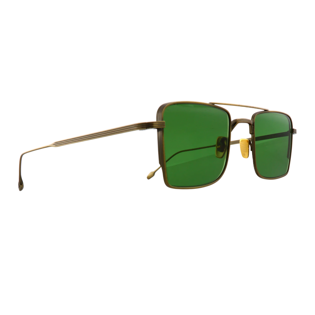 Jacques Marie Mage Altamont sunglasses with antique gold frames and dark lenses, new with tags, front view.