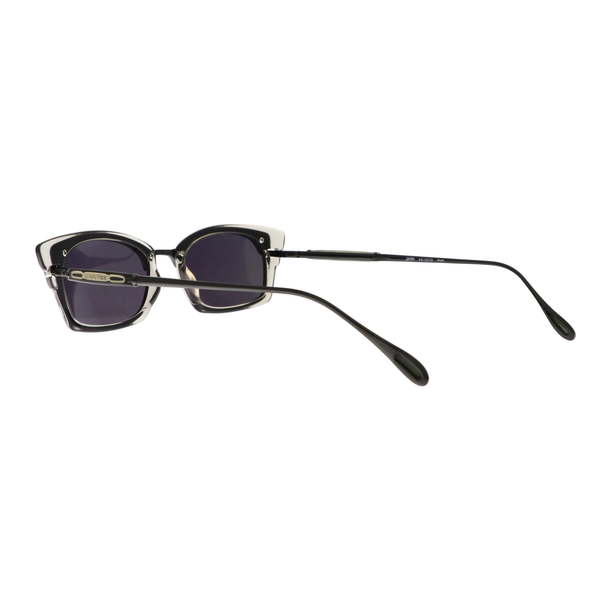 Black Jean Paul Gaultier sunglasses model 56-0039 with sleek frames and tinted lenses, shown from the back.