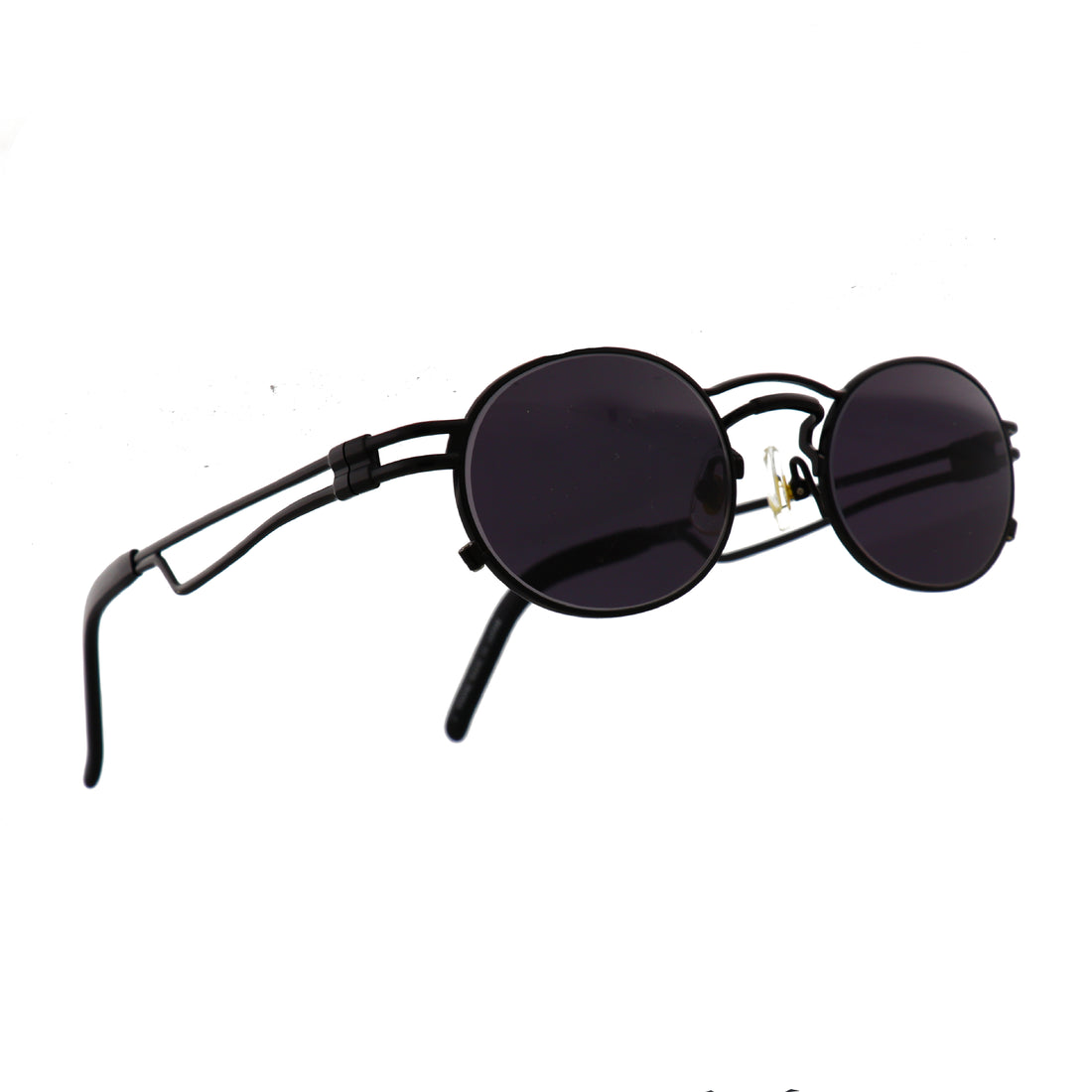 Jean Paul Gaultier 56-3173 black sunglasses, JPG vintage sunglasses with stock grey lenses, Side profile of Jean Paul Gaultier 56-3173, Gaultier designer eyewear for men and women

