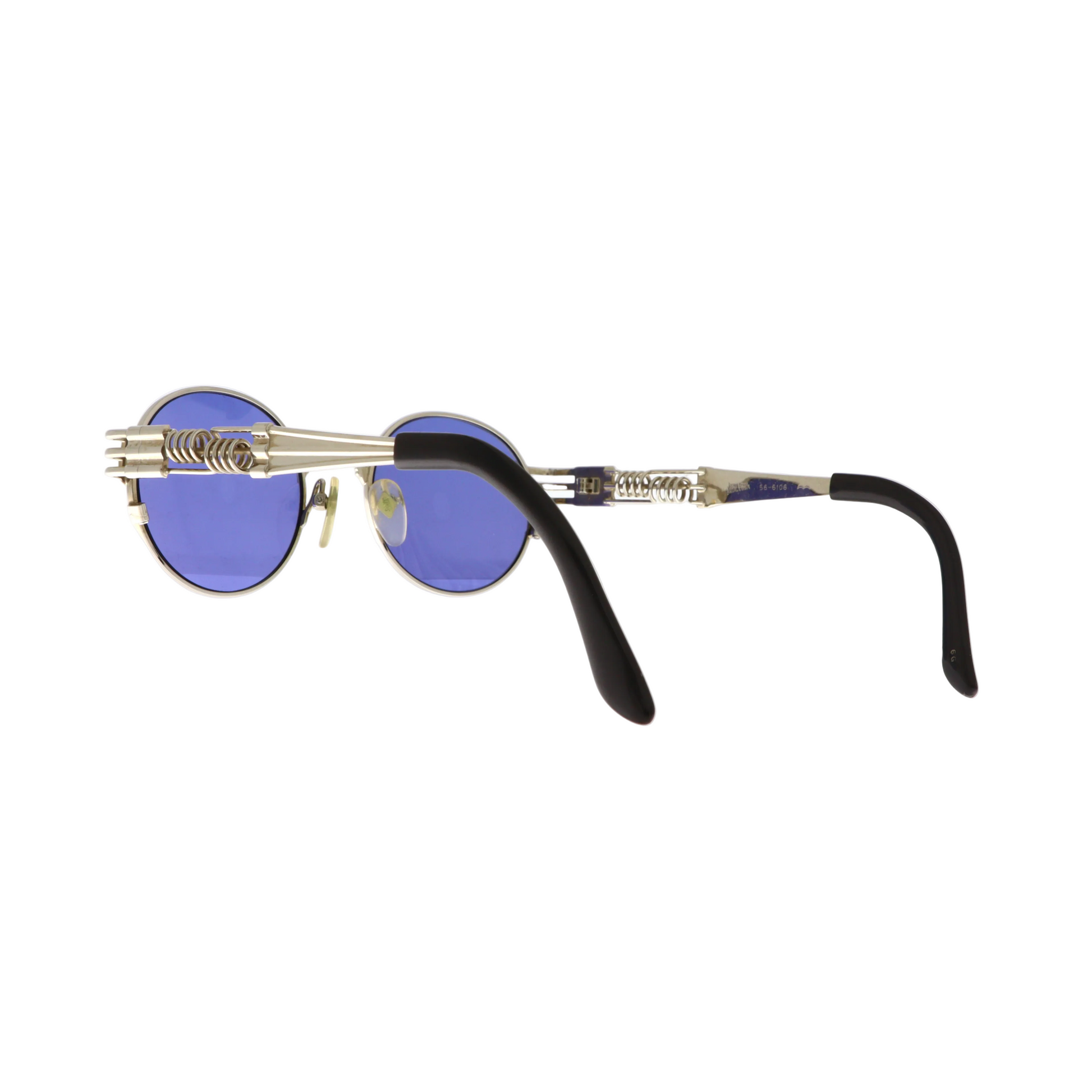 Jean Paul Gaultier sunglasses with blue lenses, model 56-6106, featuring a stylish frame and vibrant blue tint.