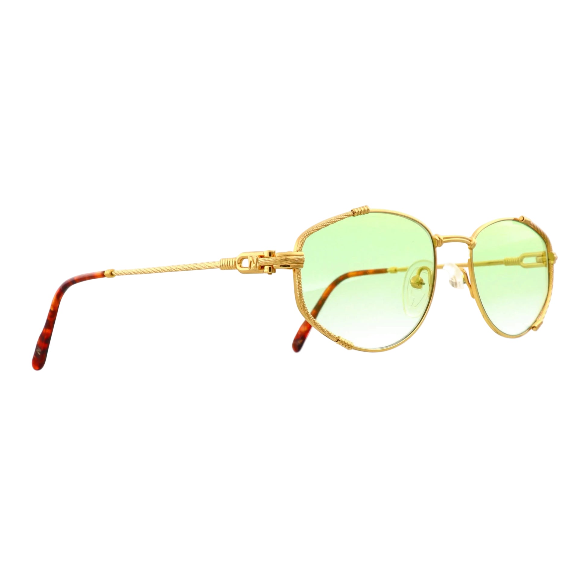 Niton Model 9202 gold sunglasses with side view, new with tags, featuring stylish frame and tinted lenses.