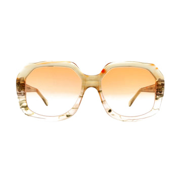 Oliver Goldsmith Sataday sunglasses with orange front, vintage 1970s style, featuring bold frame and tinted lenses.