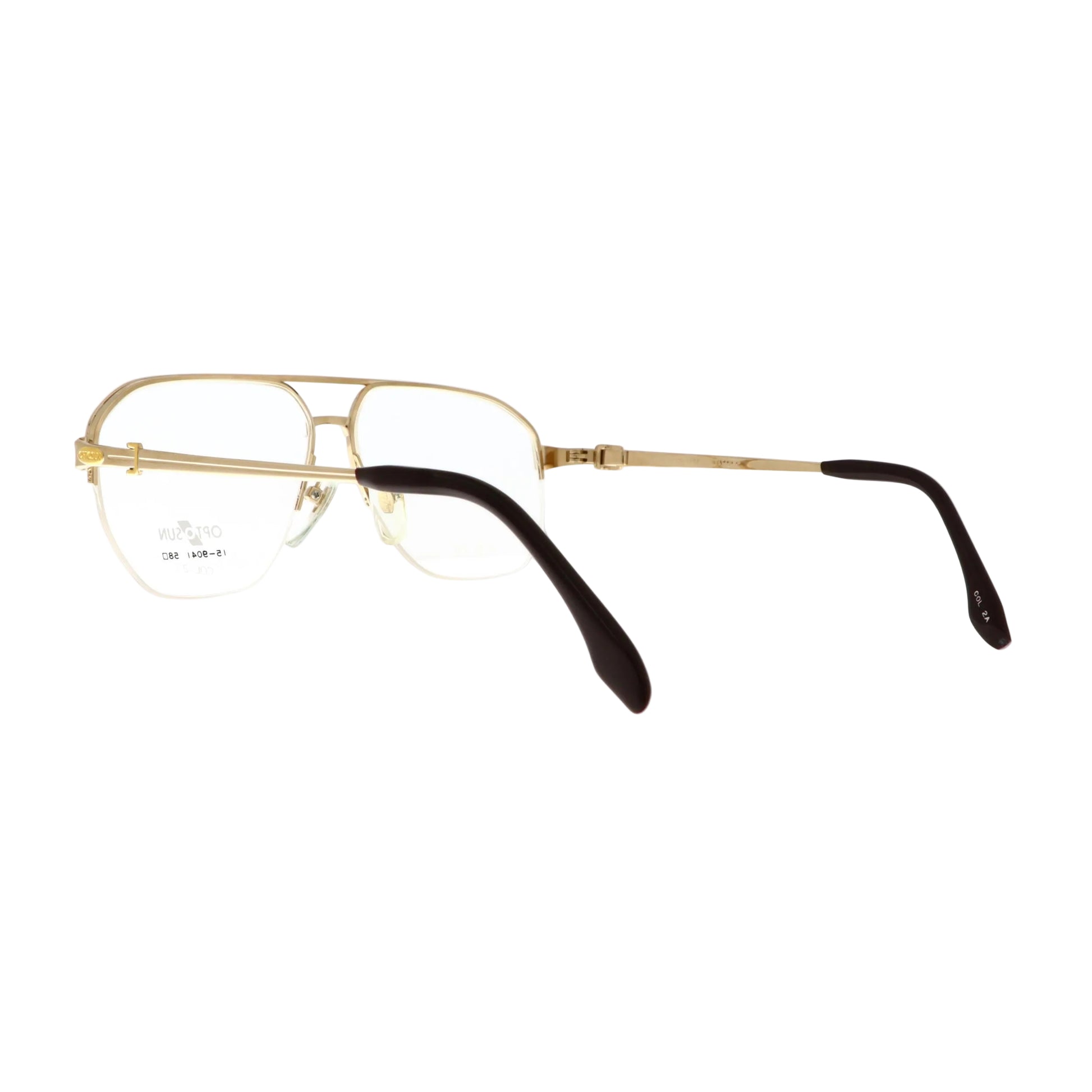 Optosun model 15-9041 gold sunglasses with sleek frame and tinted lenses, shown from the back angle.